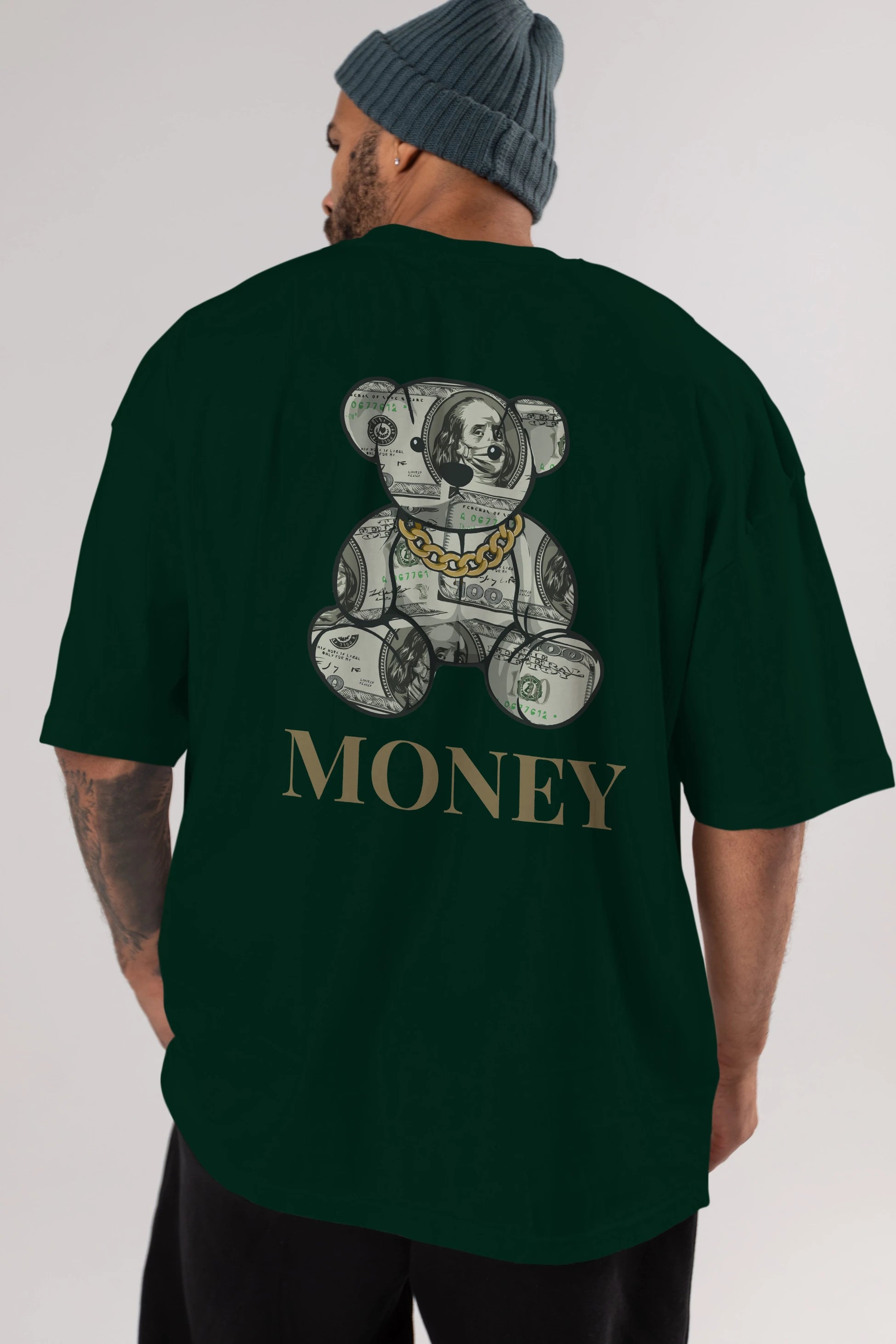 Teddy Bear Money Arka Baskılı Oversize t-shirt Erkek Kadın Unisex