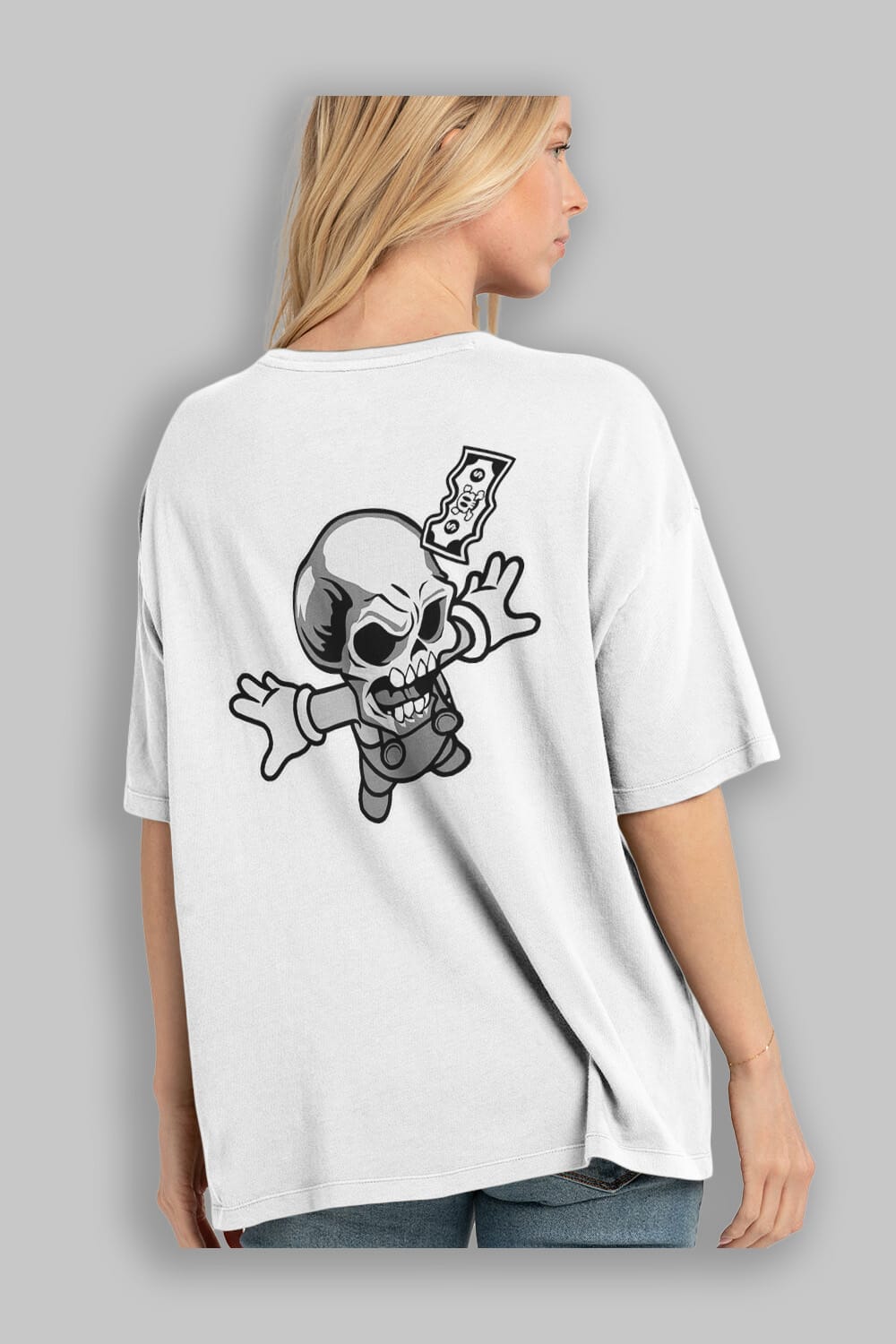 Skull Drowning Arka Baskılı Oversize t-shirt Erkek Kadın Unisex %100 Pamuk tişort