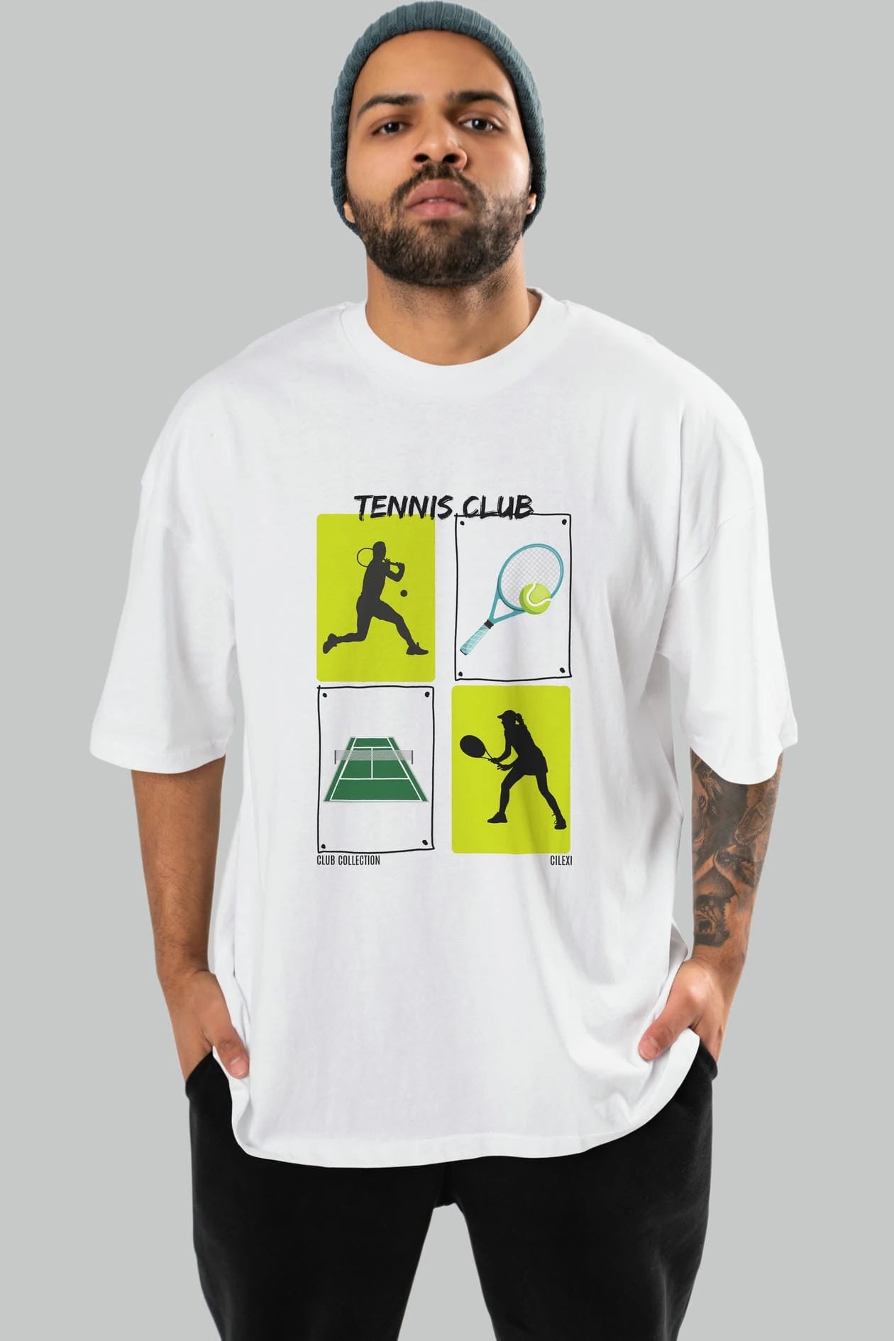Tennis Club ön Baskılı Oversize t-shirt Erkek Kadın %100 Pamuk Bisiklet Yaka tişort