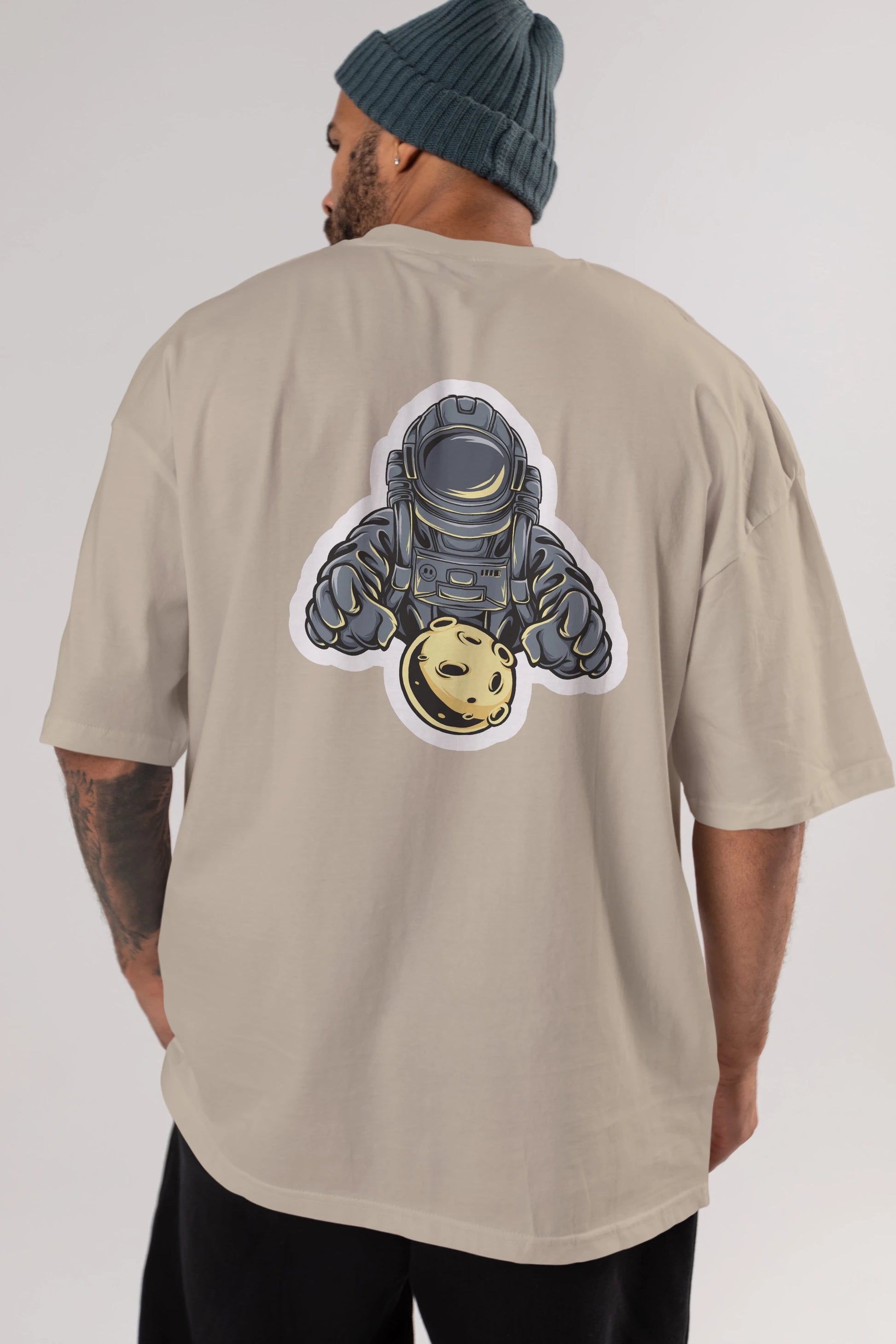 Astromoon sticker Arka Baskılı Oversize t-shirt Erkek Kadın Unisex