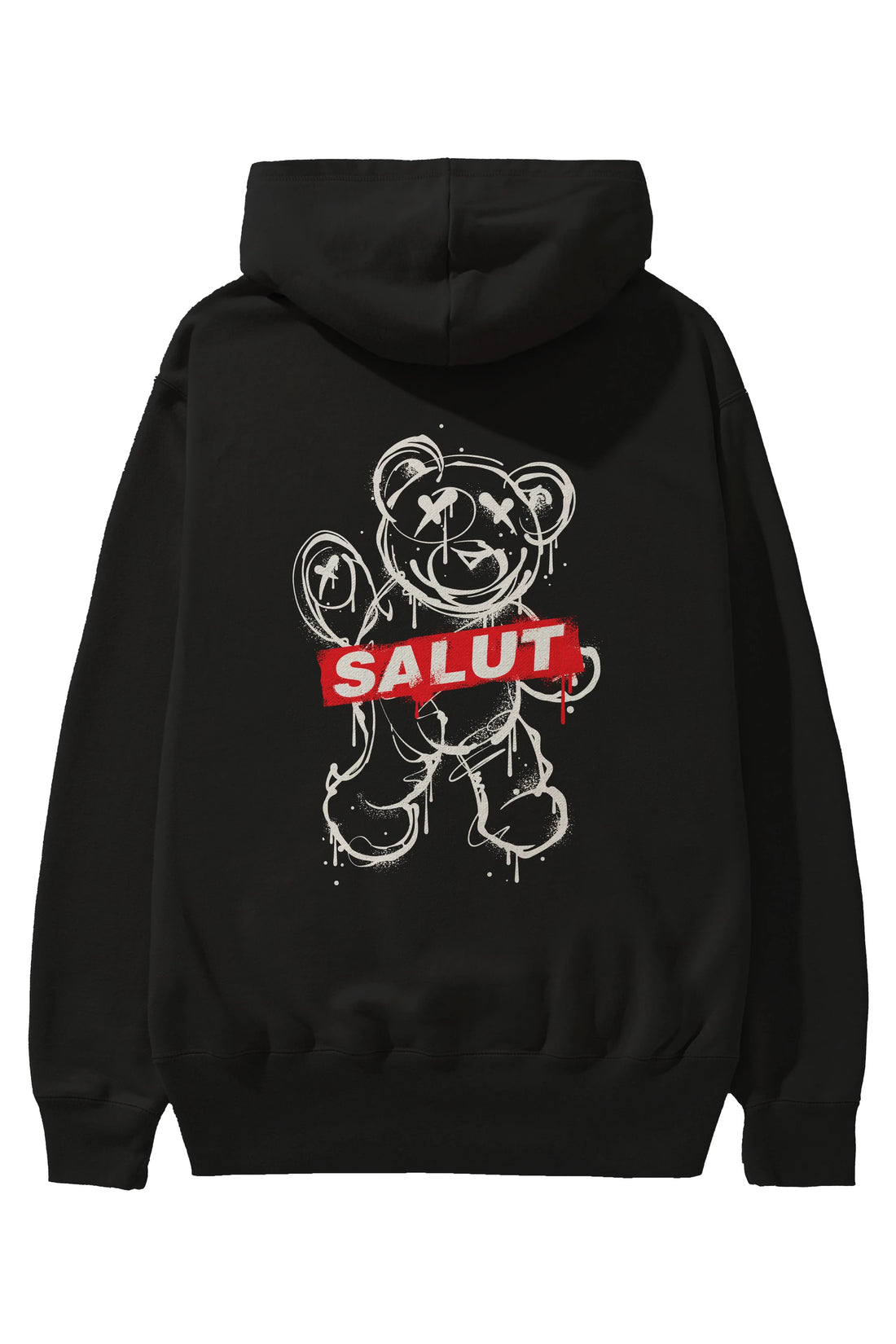 Teddy Bear Salut Arka Baskılı Hoodie Oversize Kapüşonlu Sweatshirt Erkek Kadın Unisex