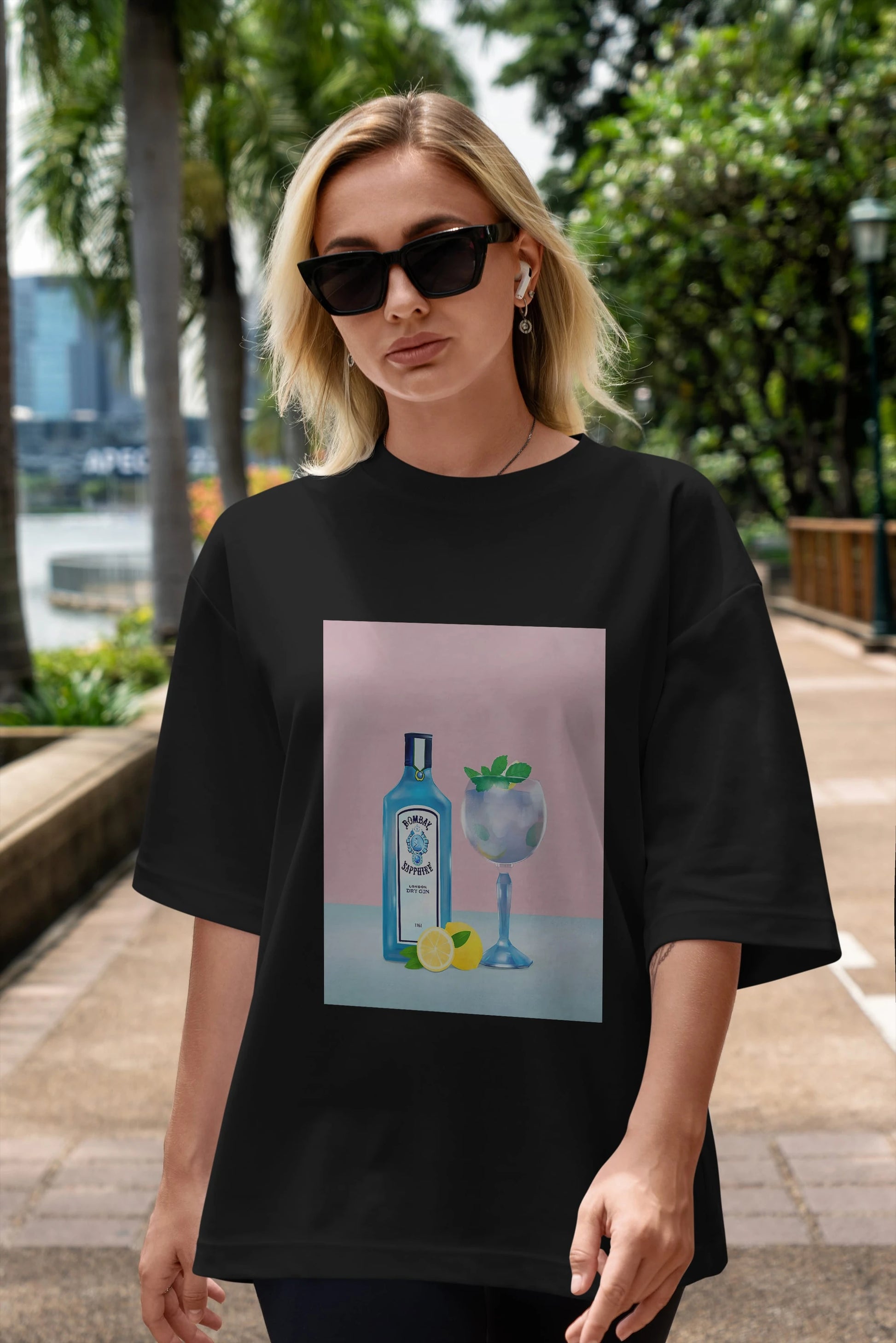 Bombay Sapphire Dry Gin Ön Baskılı Oversize t-shirt Erkek Kadın Unisex %100 Pamuk Bisiklet Yaka tişort
