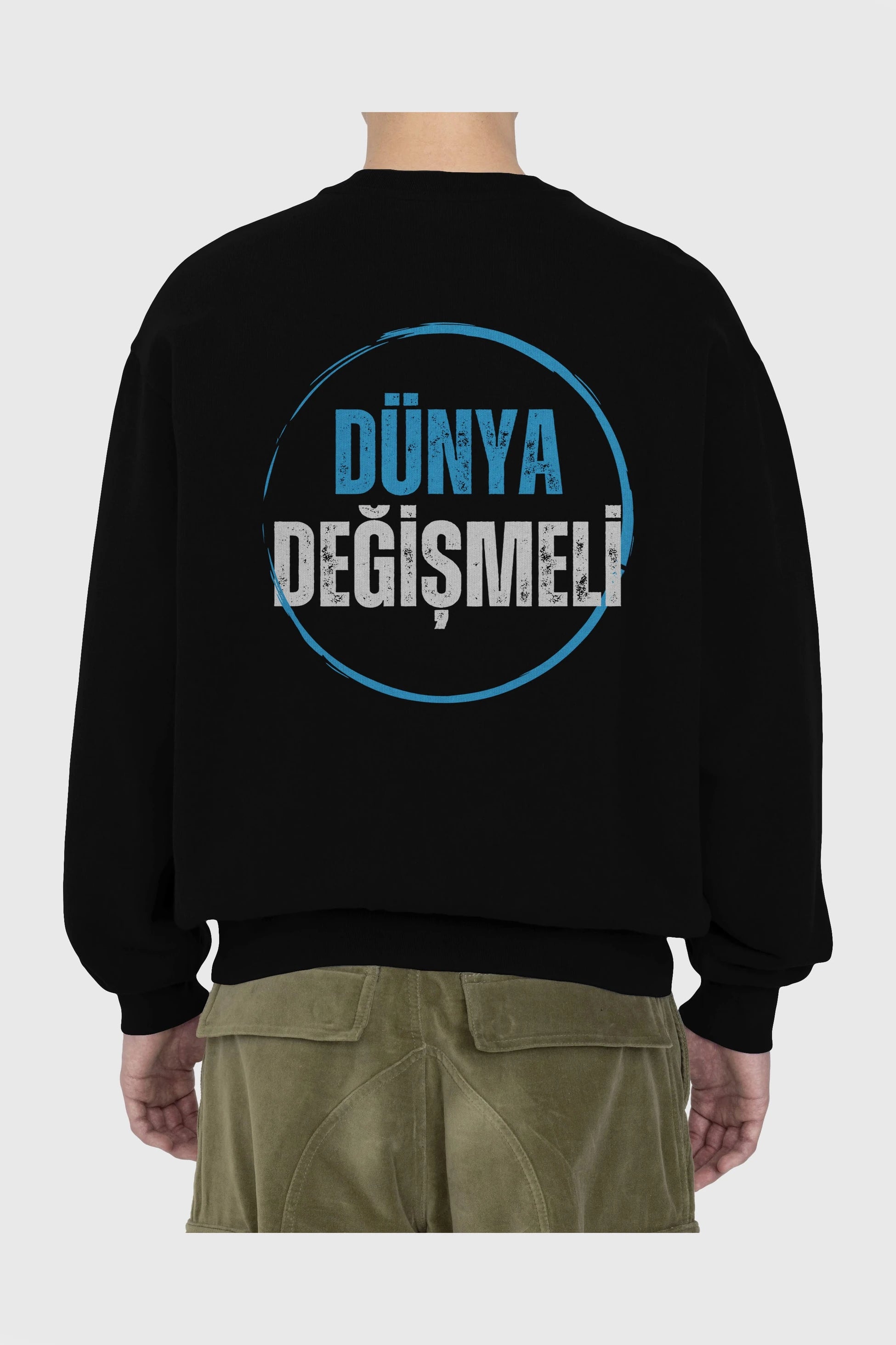 Dünya Değişmeli Yazılı Arka Baskılı Oversize Sweatshirt Erkek Kadın Unisex