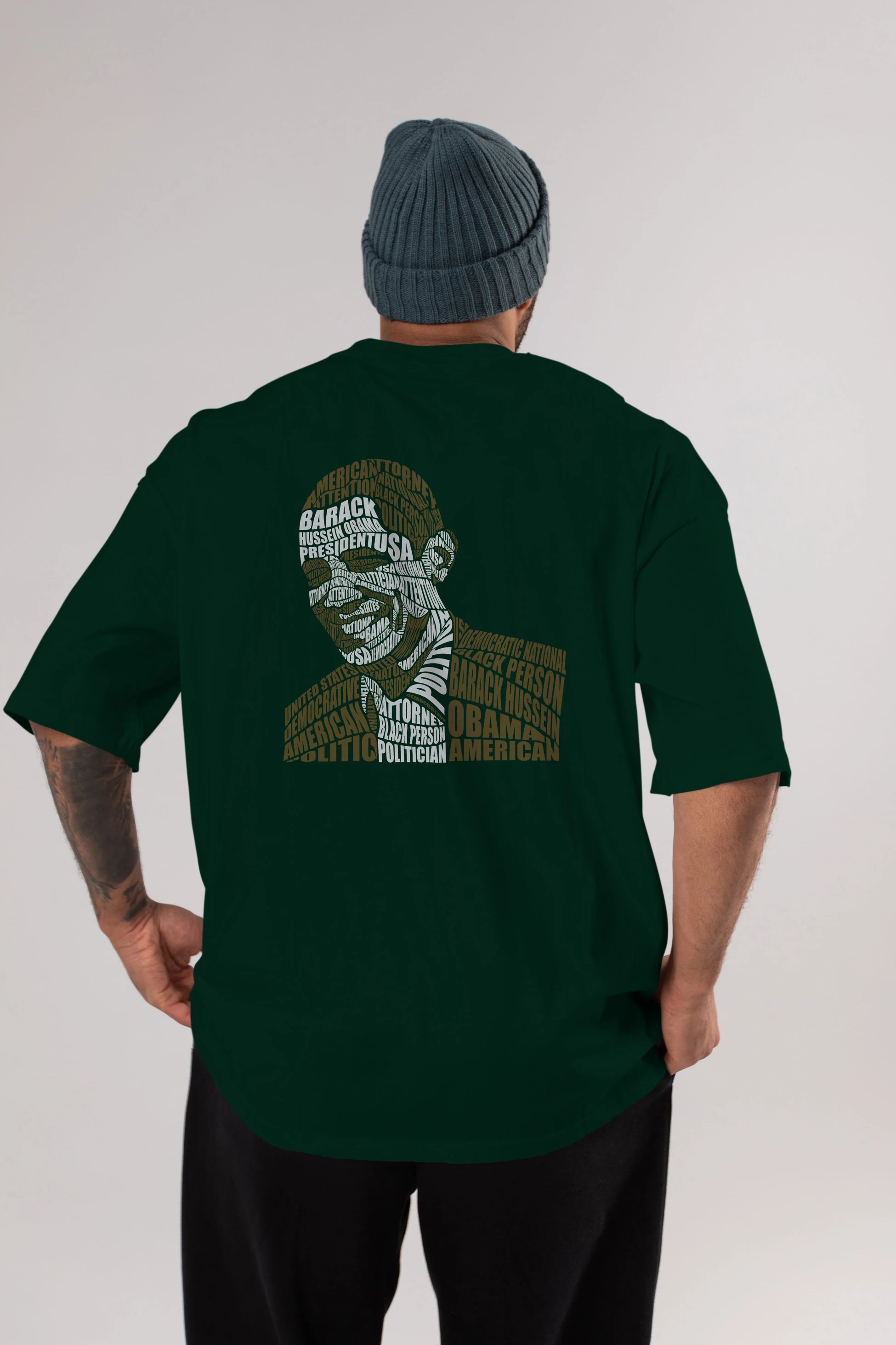 Obama Calligram Arka Baskılı Oversize t-shirt %100 pamuk Erkek Kadın Unisex