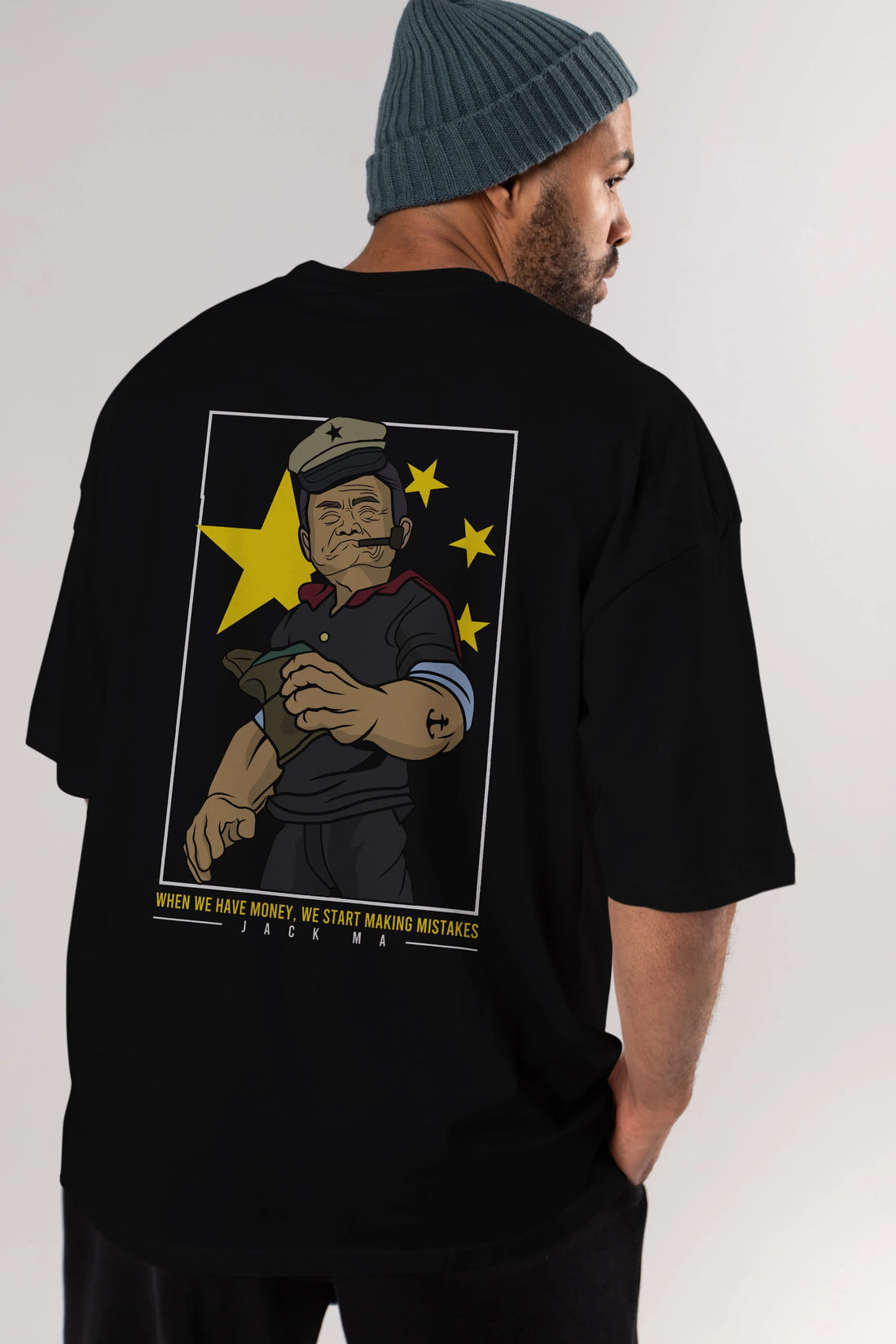 Popeye Jack Ma Arka Baskılı Oversize t-shirt Erkek Kadın Unisex %100 Pamuk tişort