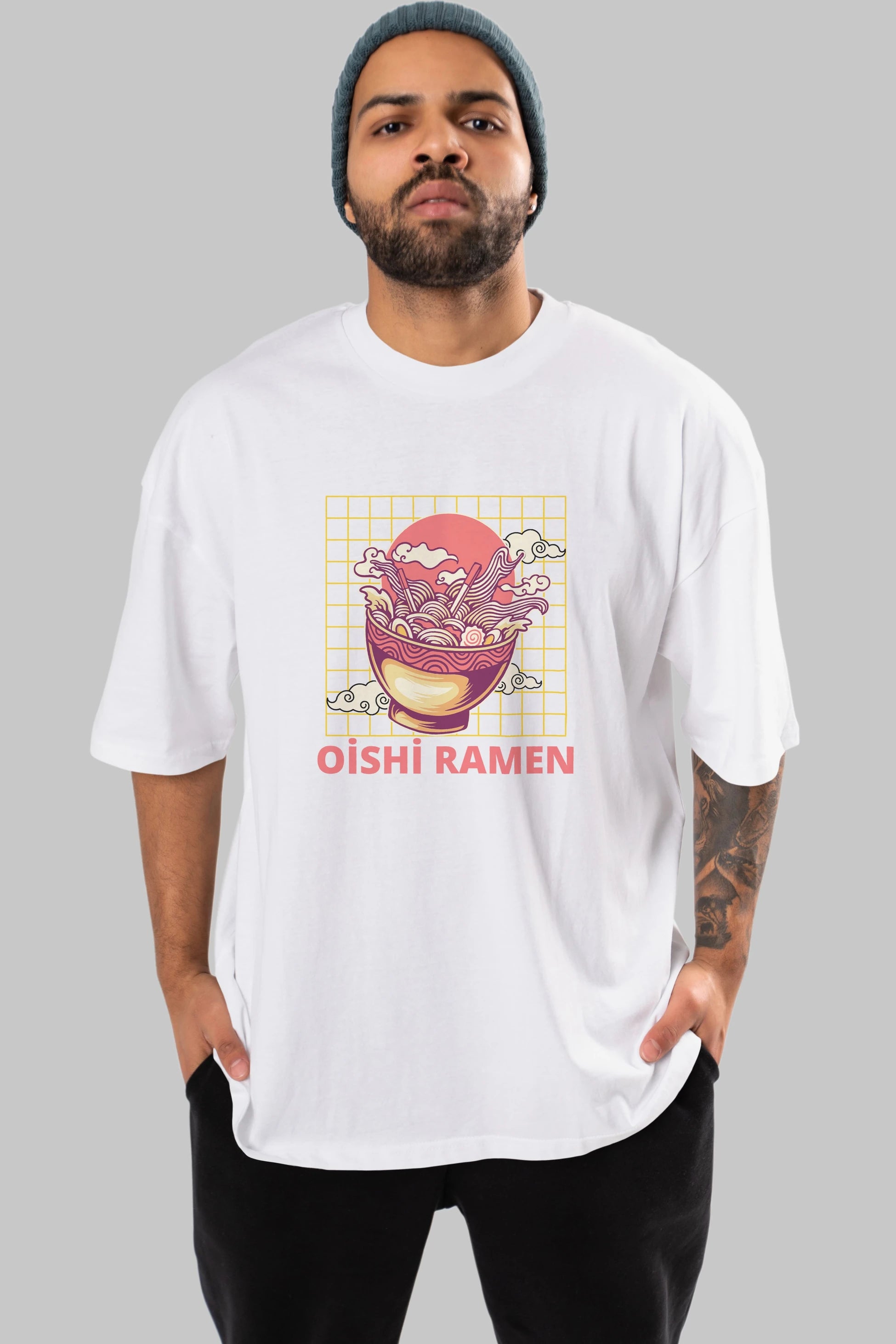 Oishi Ramen Yazılı Ön Baskılı Oversize t-shirt Erkek Kadın Unisex