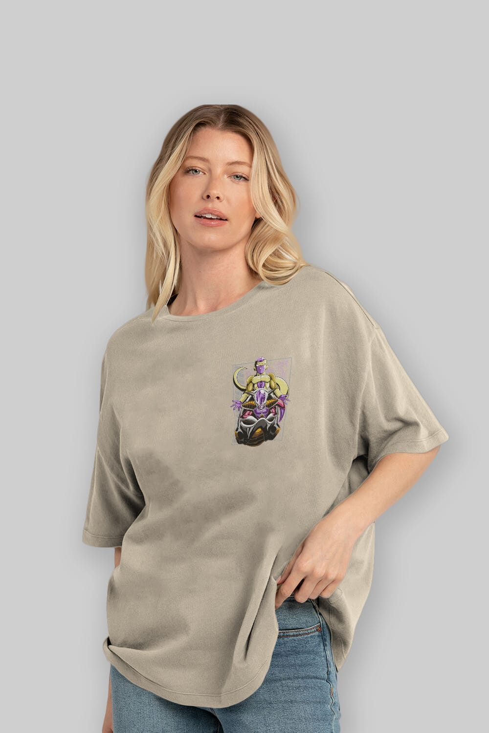 DragonBall Freezer Ön Sol Baskılı Oversize t-shirt Erkek Kadın Unisex %100 Pamuk Bisiklet Yaka tişort