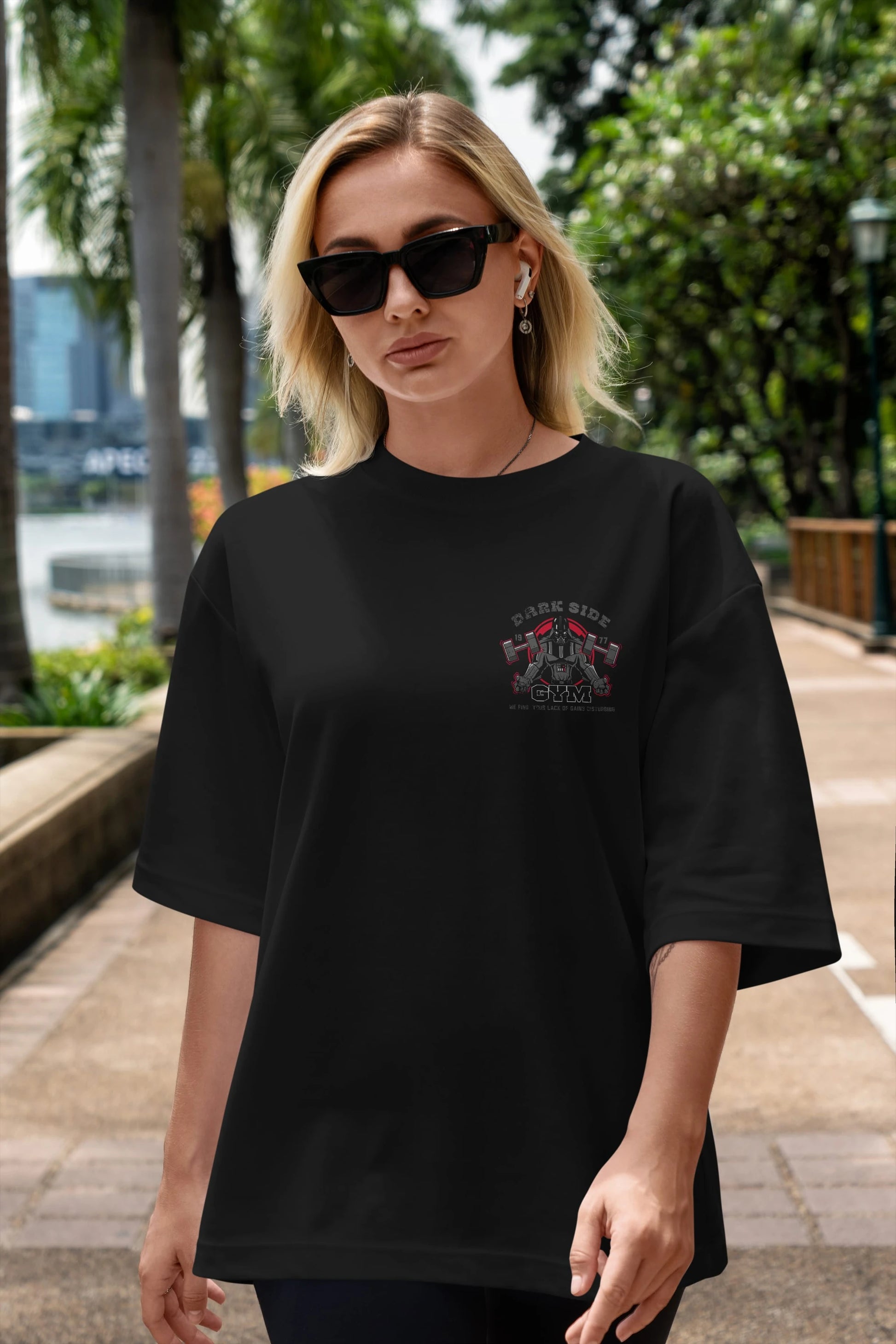 Darth Vader GYM Ön Sol Baskılı Oversize t-shirt Erkek Kadın Unisex %100 Pamuk Bisiklet Yaka tişort