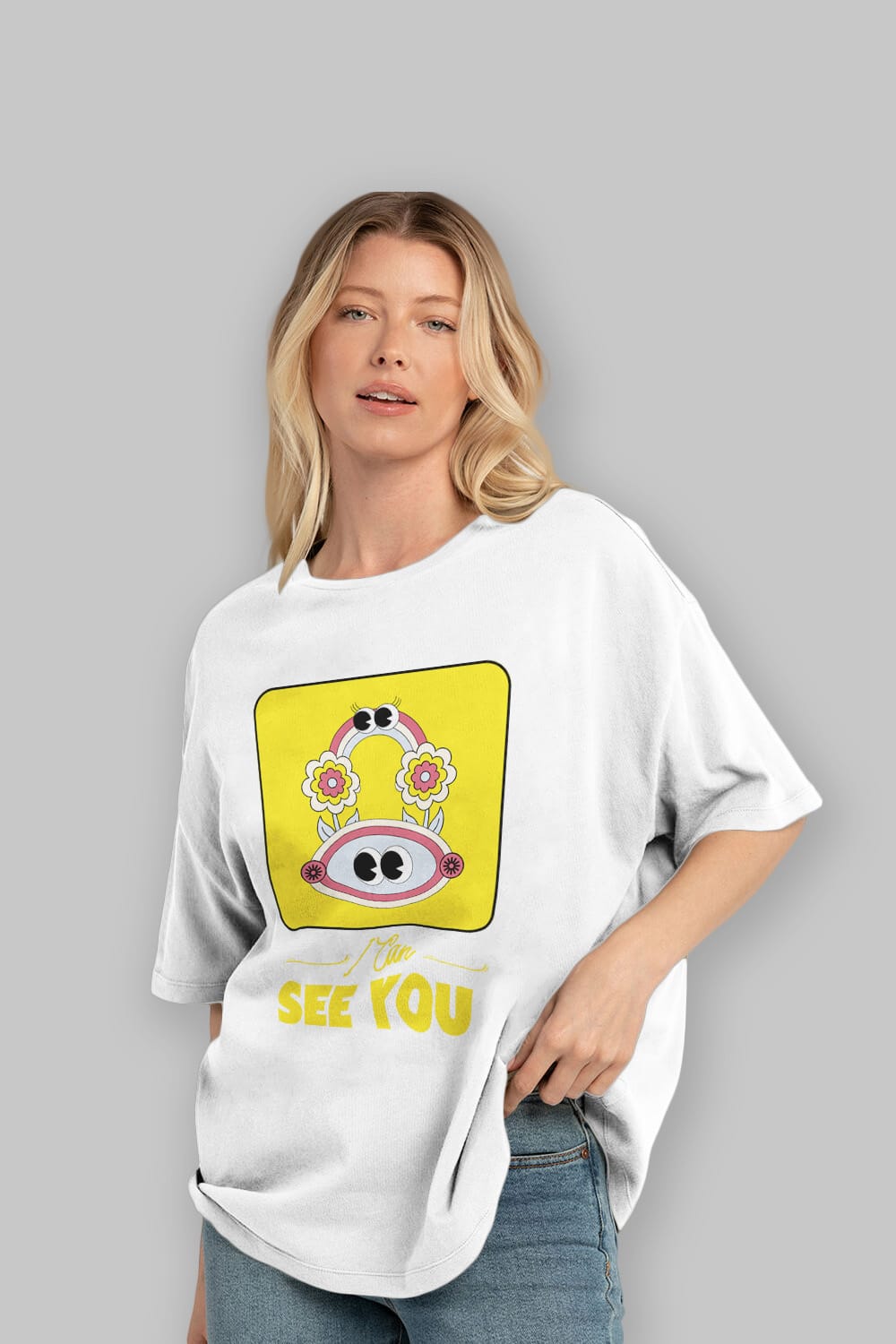 I Can See You Yazılı Ön Baskılı Oversize t-shirt Erkek Kadın Unisex