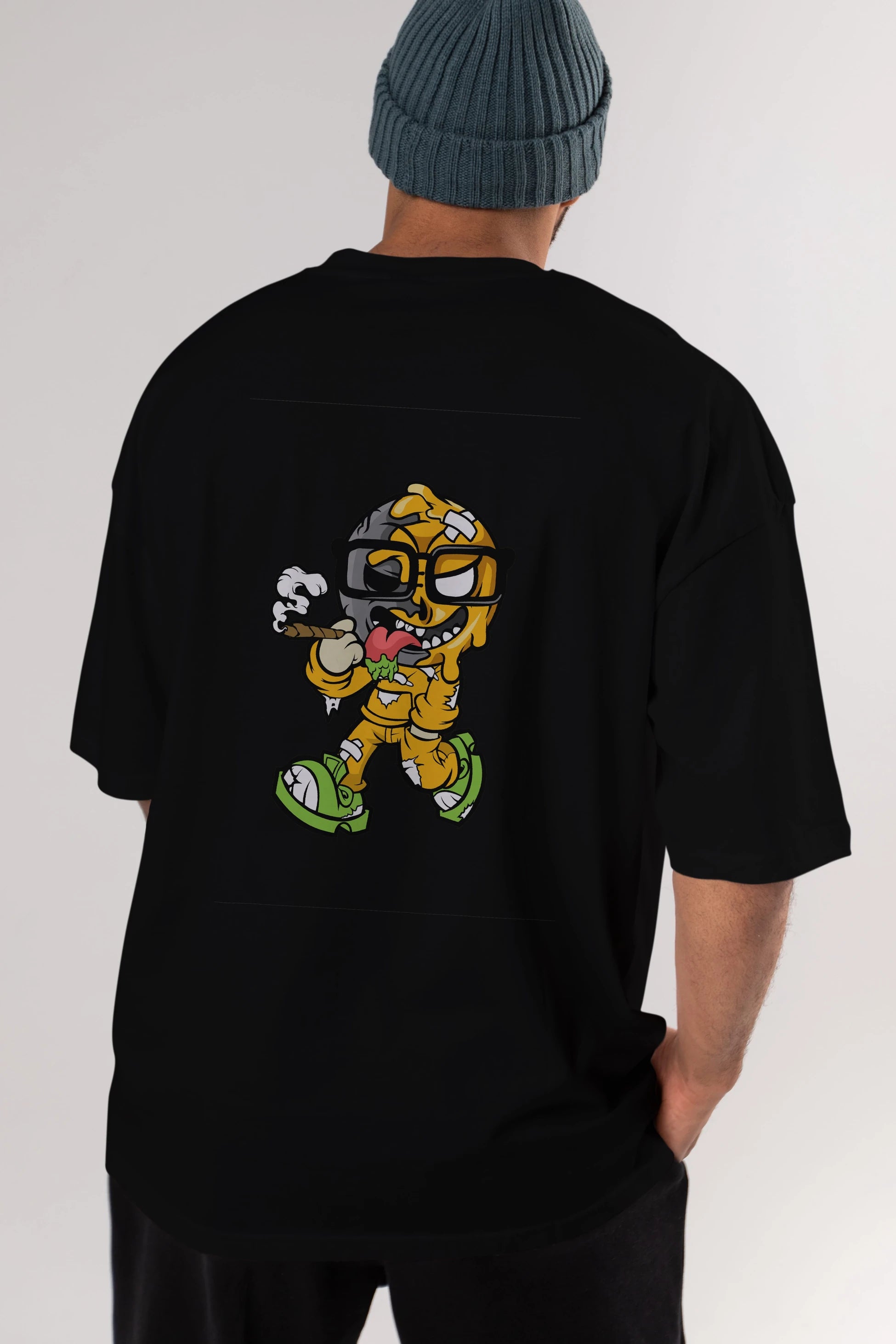 Eyeball Smoker Arka Baskılı Oversize t-shirt Erkek Kadın Unisex %100 Pamuk tişort