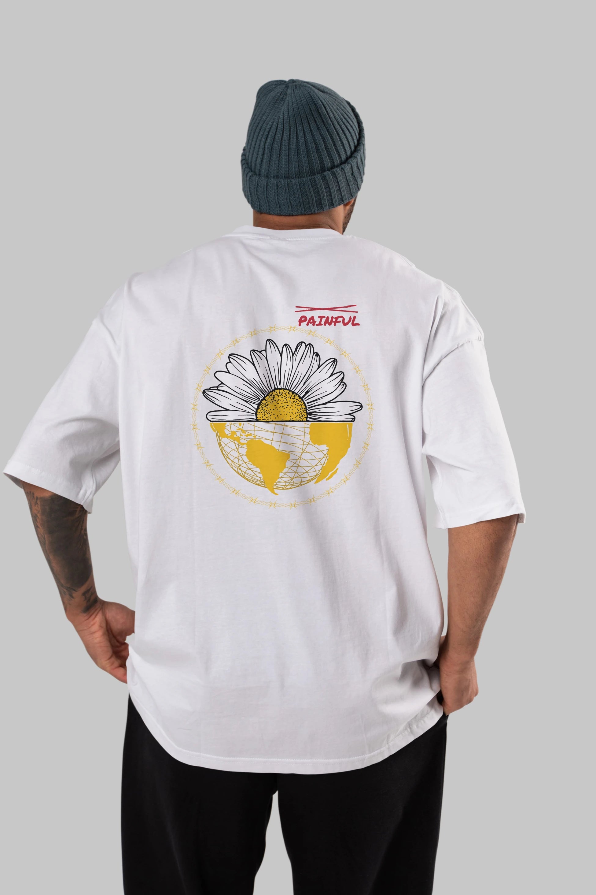 Blomma Arka Baskılı Oversize t-shirt Erkek Kadın Unisex