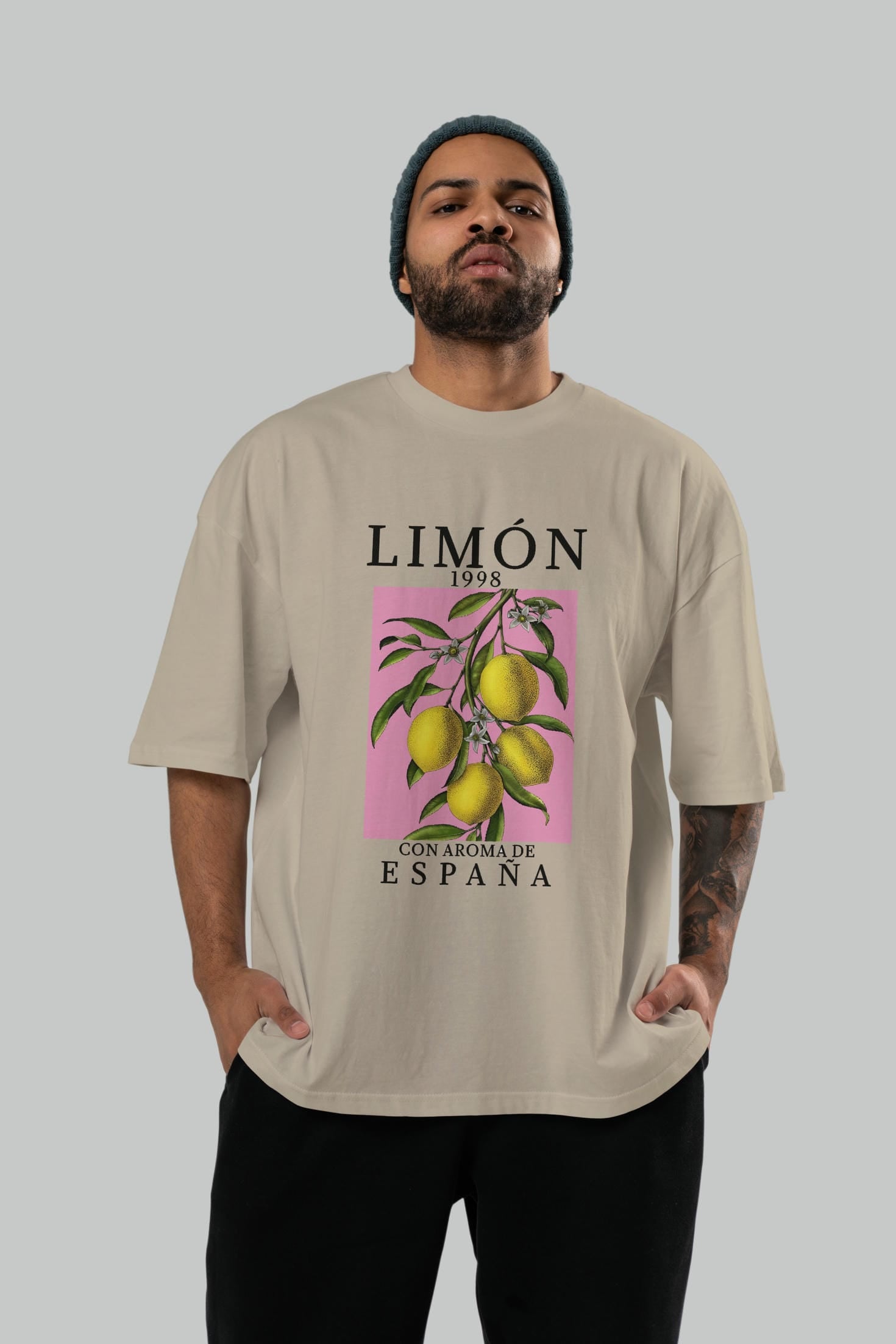 Limon Espana Ön Baskılı Oversize t-shirt Erkek Kadın Pamuk Bisiklet Yaka tişort
