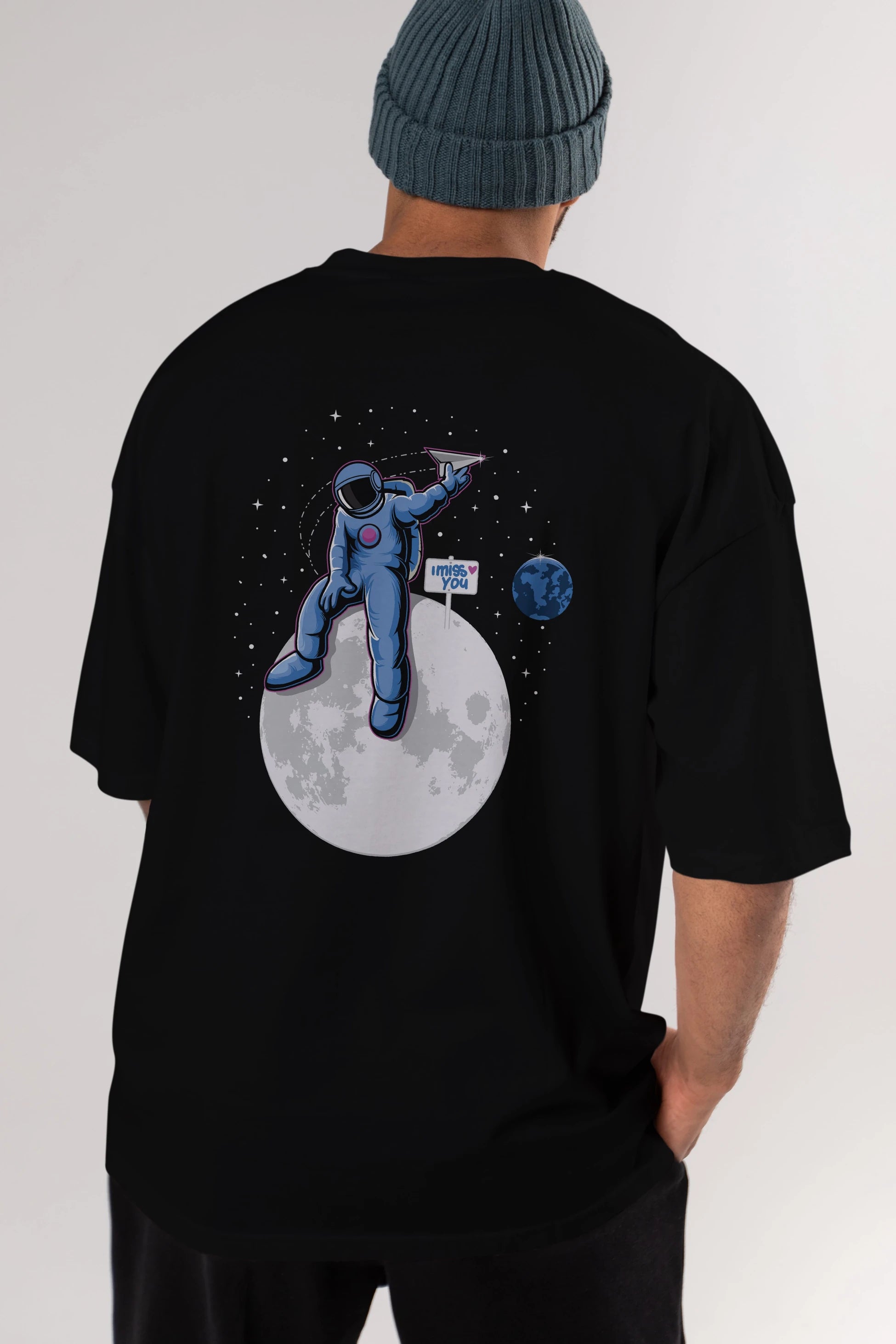 Astro Missing Earth Arka Baskılı Oversize t-shirt Erkek Kadın Unisex