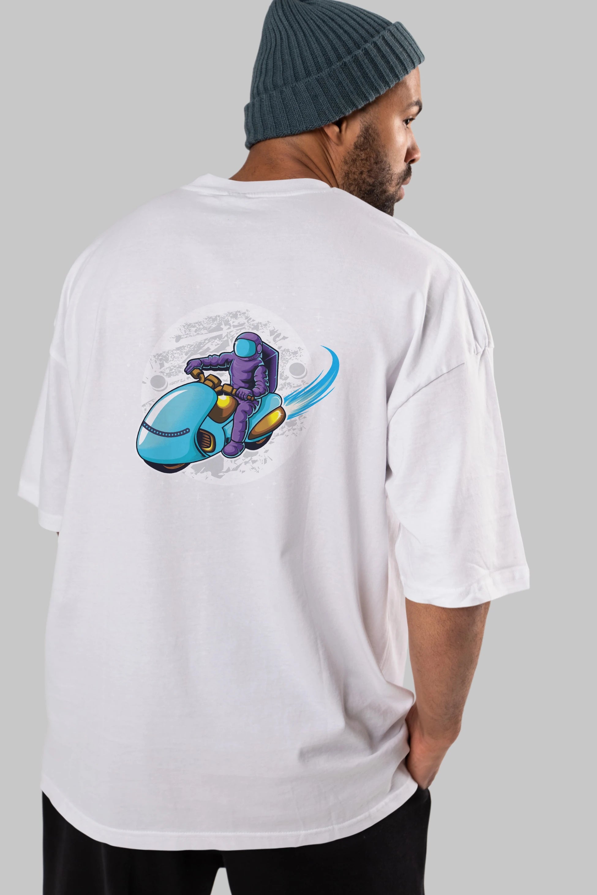Astrorider in Space Arka Baskılı Oversize t-shirt Erkek Kadın Unisex