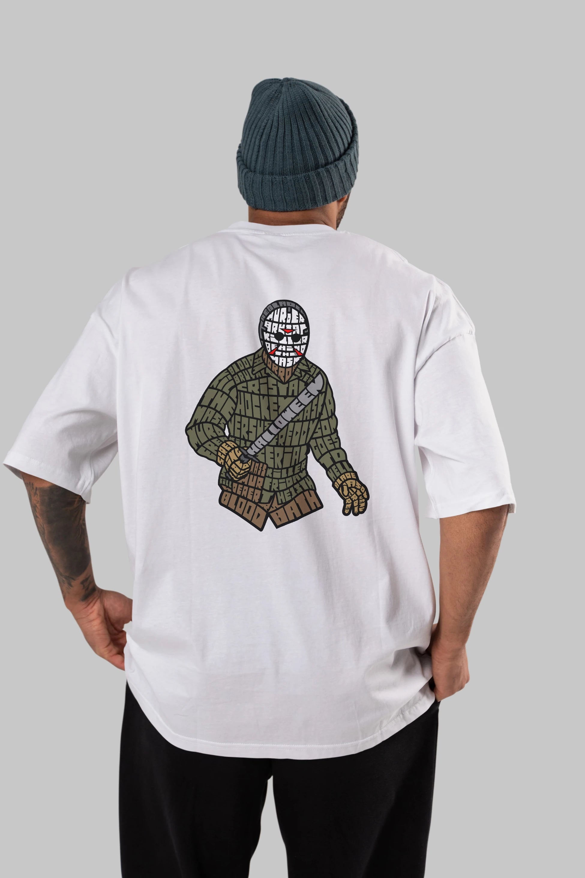Jason Arka Baskılı Oversize t-shirt %100 pamuk Erkek Kadın Unisex