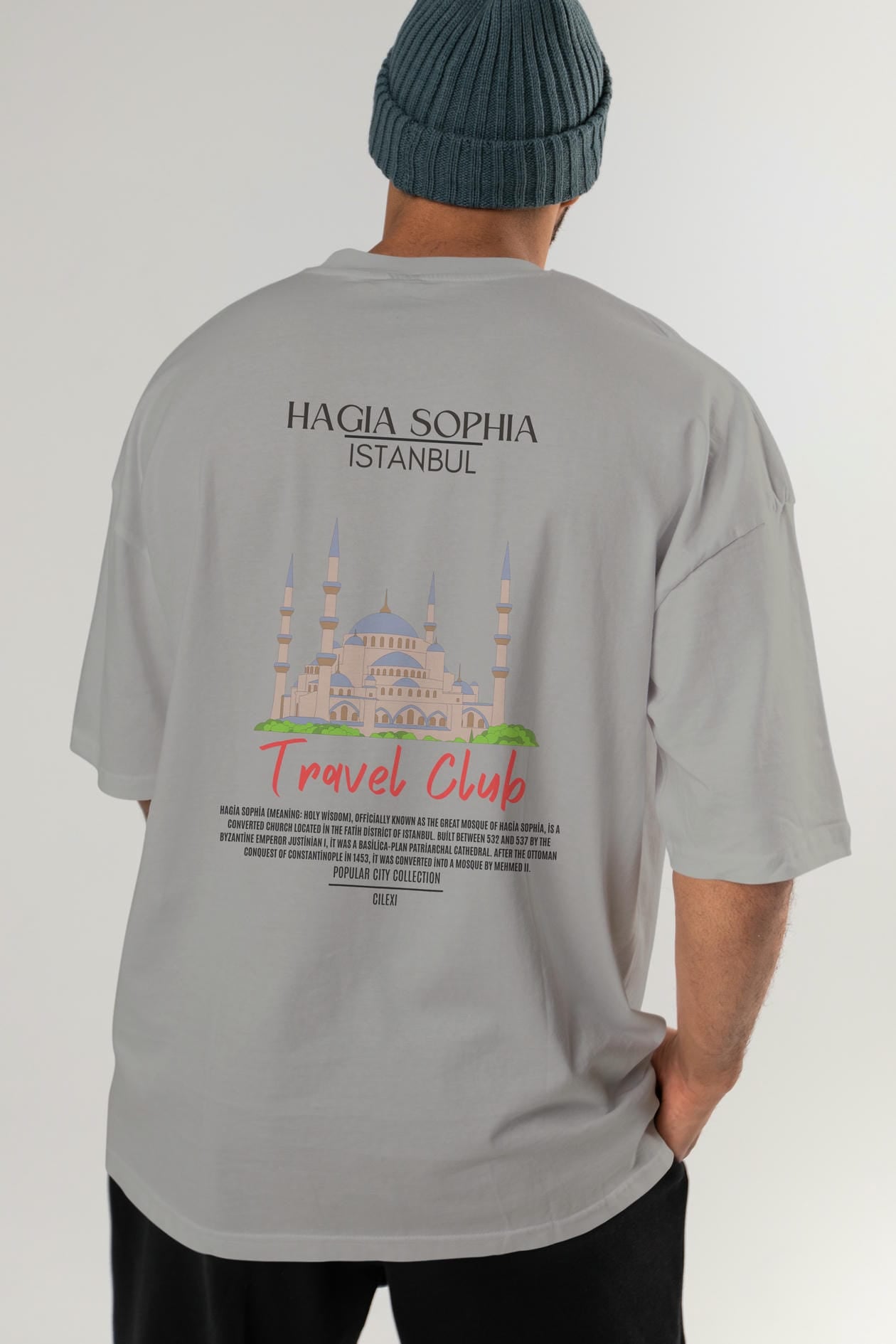 Hagia Sophia İstanbul Arka Baskılı Oversize t-shirt Erkek Kadın Pamuk Bisiklet Yaka tişort