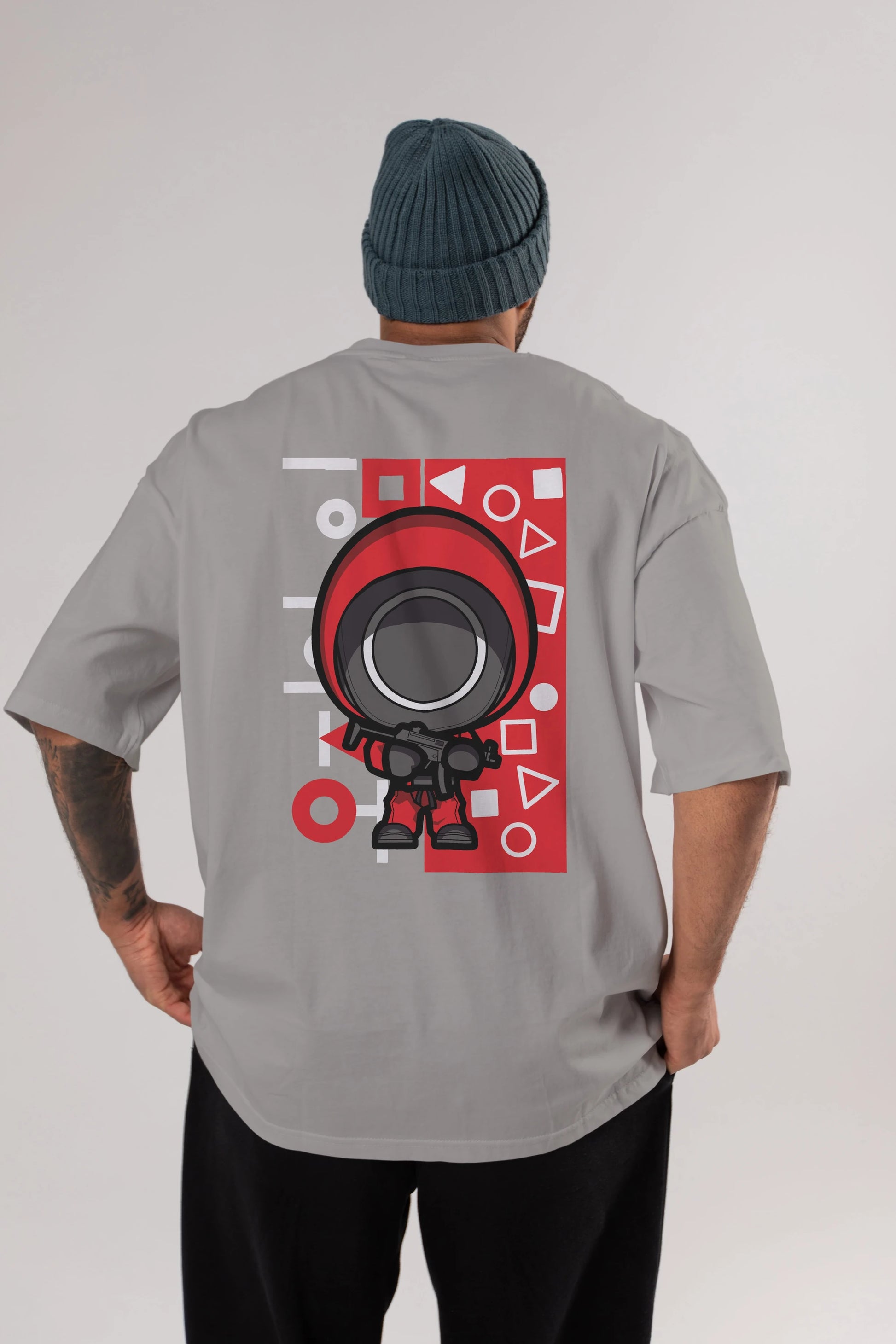 Squid Game (4) Arka Baskılı Oversize t-shirt Erkek Kadın Unisex %100 Pamuk Bisiklet Yaka tişort
