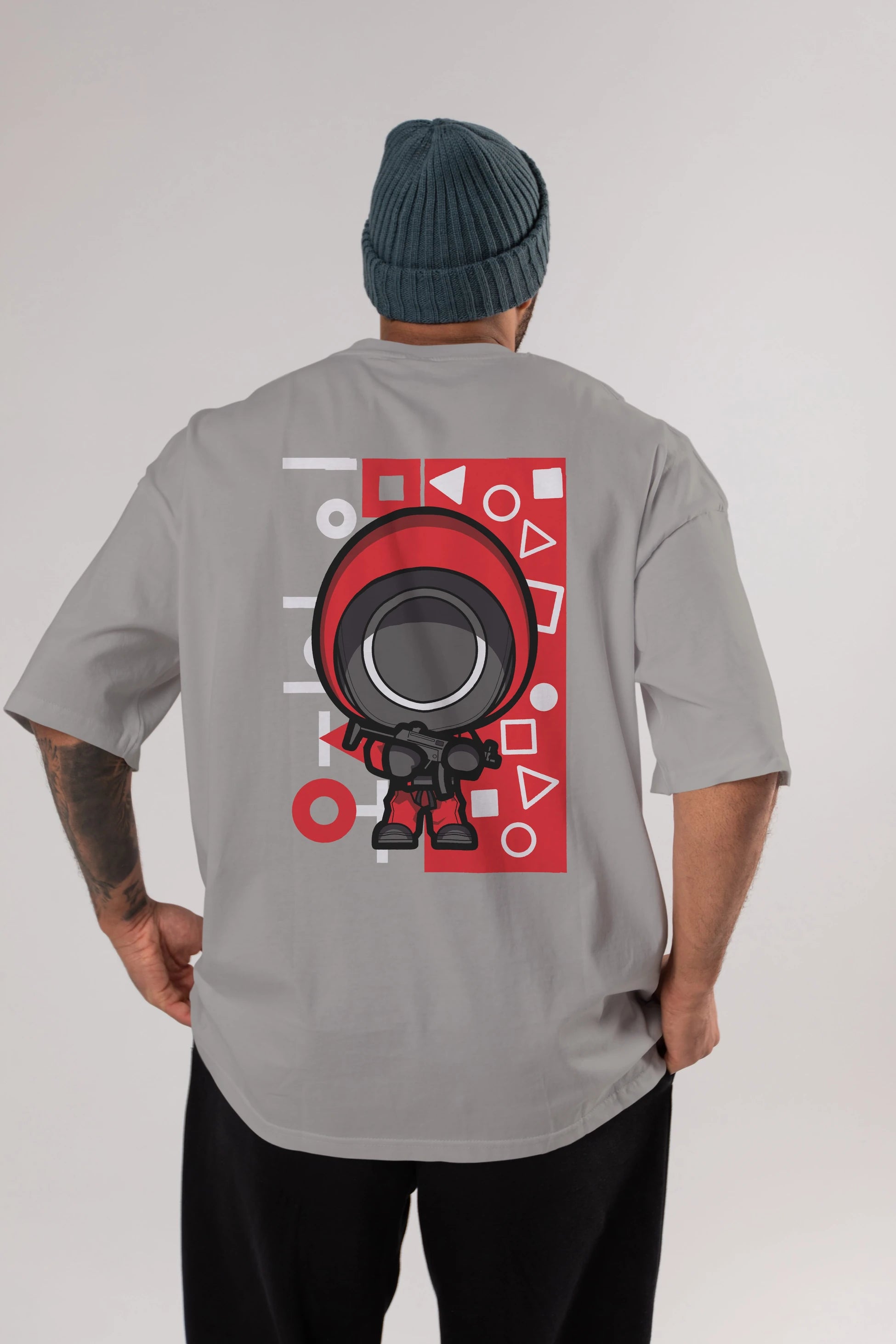 Squid Game (4) Arka Baskılı Oversize t-shirt Erkek Kadın Unisex %100 Pamuk Bisiklet Yaka tişort
