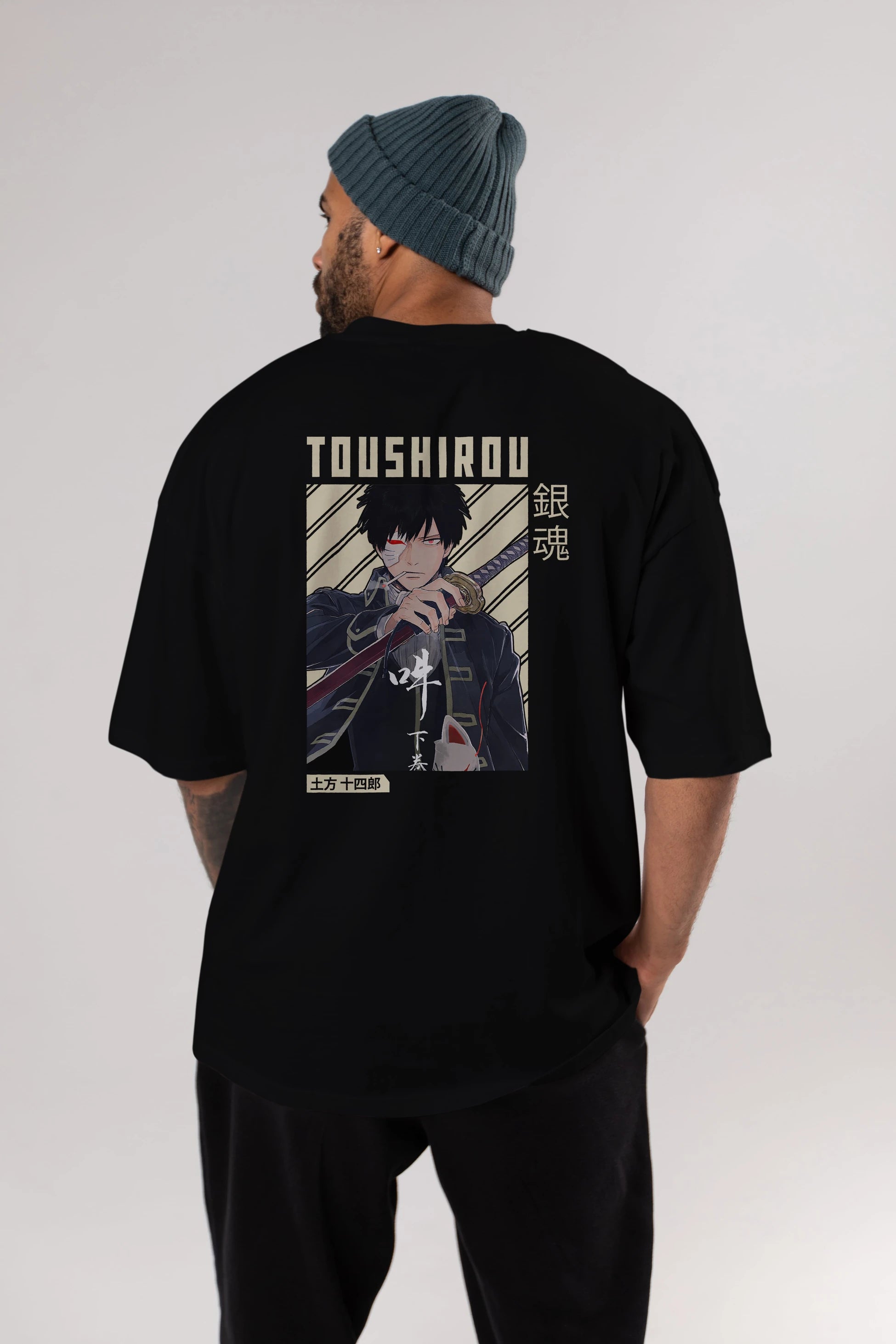 Toushirou Hijikata Anime Arka Baskılı Oversize t-shirt Erkek Kadın Unisex