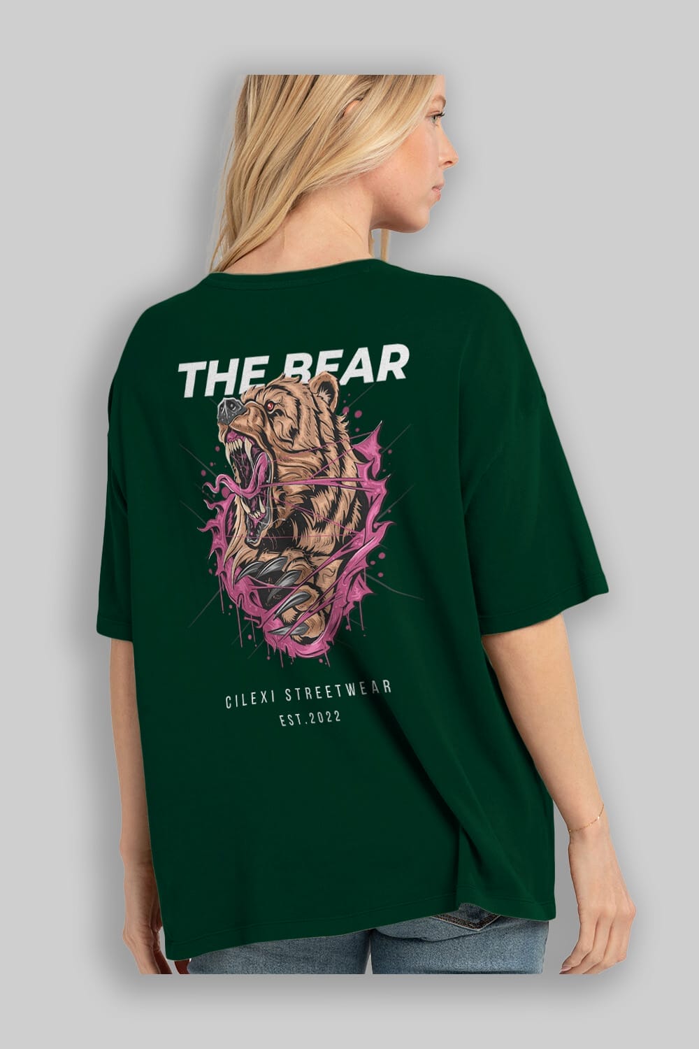 The Bear Arka Baskılı Oversize t-shirt Erkek Kadın Unisex %100 Pamuk