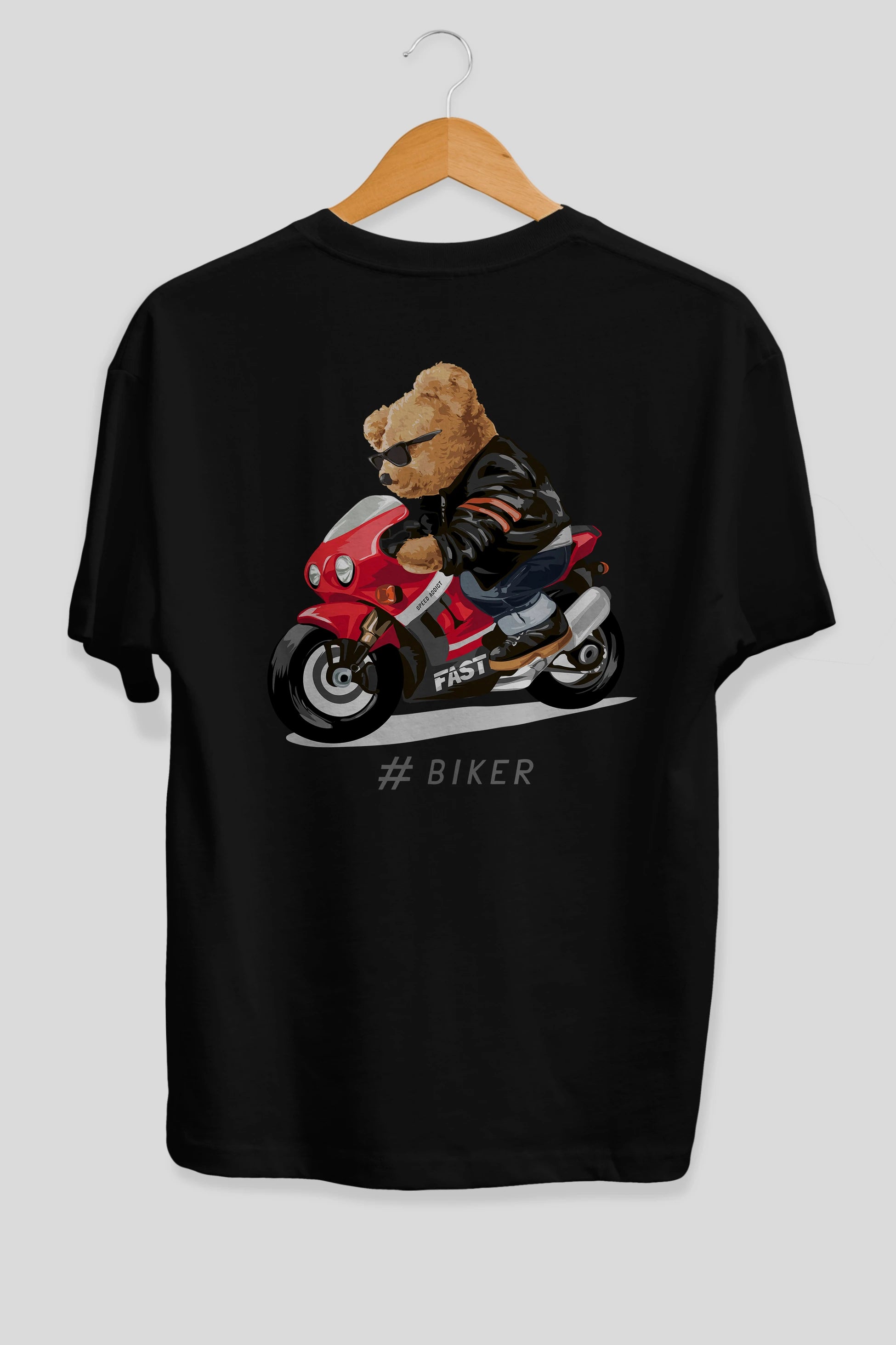 Teddy Bear Biker Arka Baskılı Oversize t-shirt Erkek Kadın Unisex %100 Pamuk