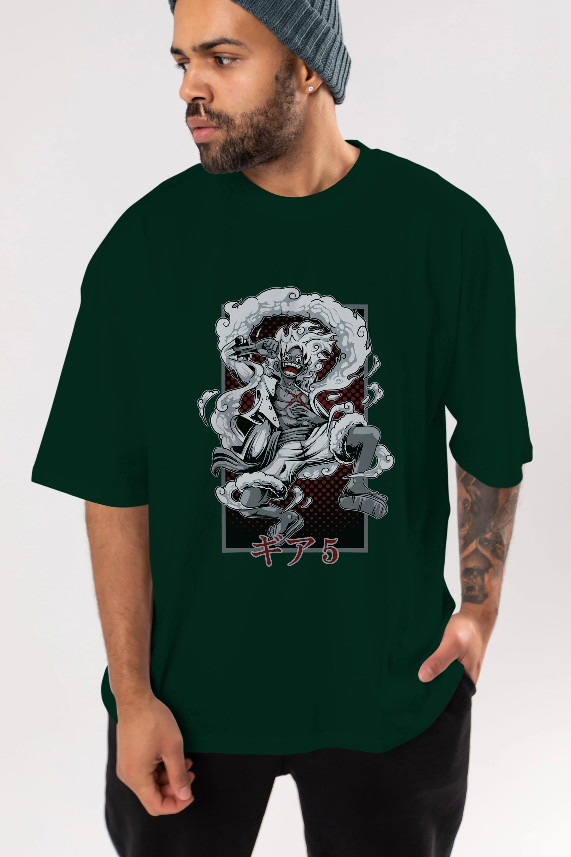 LUFFY GEAR 5 Anime Ön Baskılı Oversize t-shirt %100 pamuk Erkek Kadın Unisex