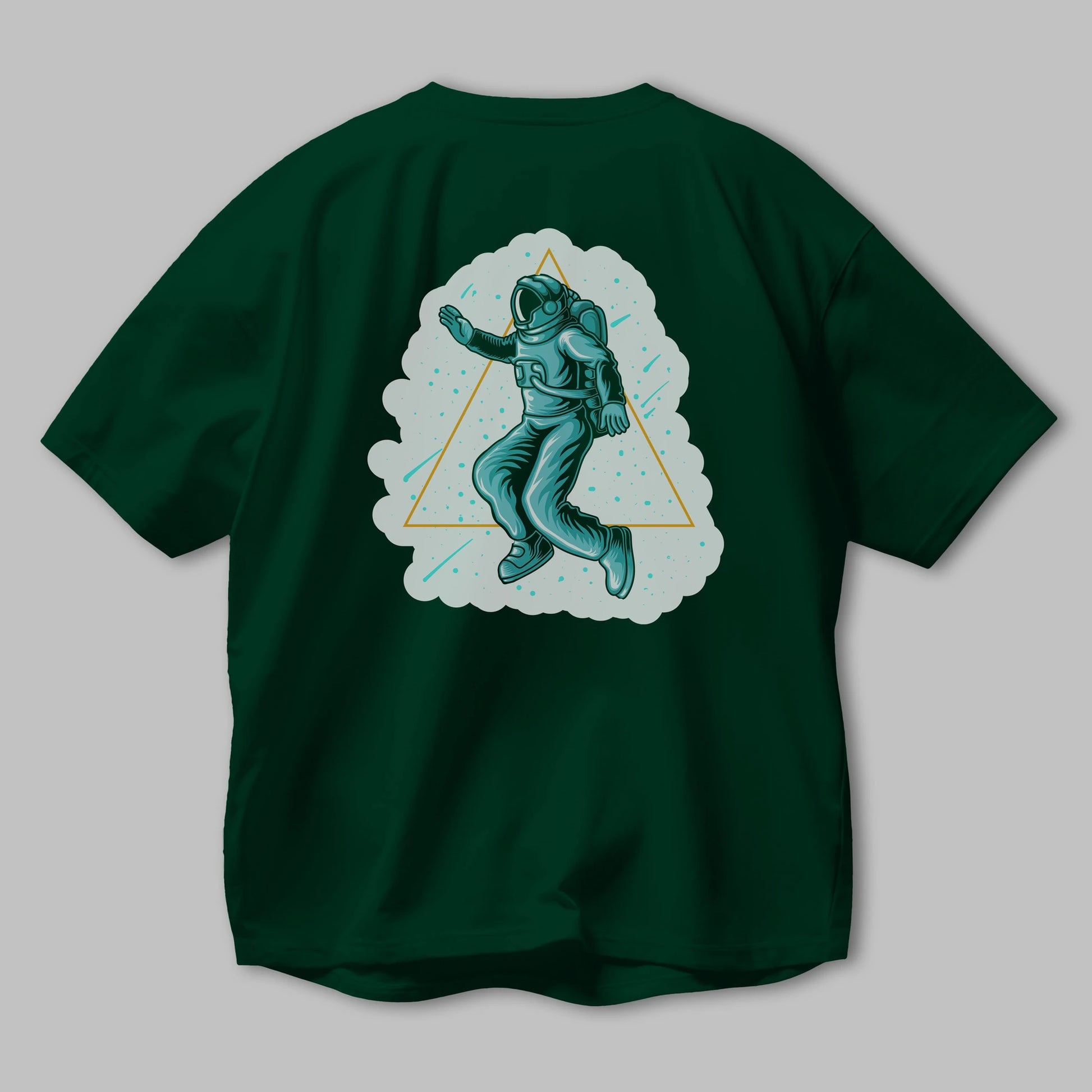 Astronaut Starry Triangle Sticker Arka Baskılı Oversize t-shirt Erkek Kadın Unisex