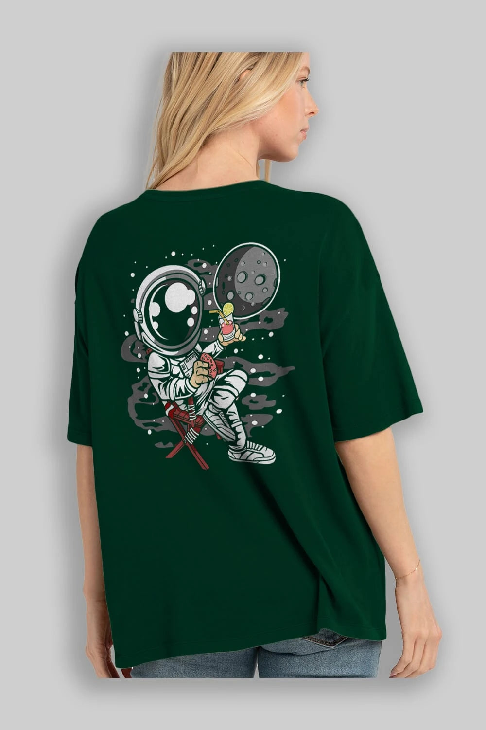 Holiday Astronaut Arka Baskılı Oversize t-shirt Erkek Kadın Unisex