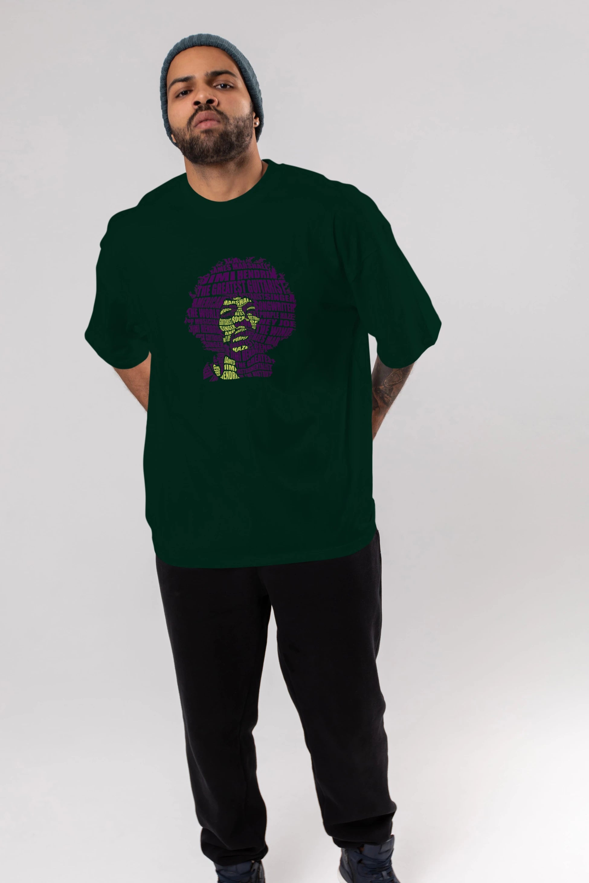 Jimmy Hendrix Calligram Ön Baskılı Oversize t-shirt %100 pamuk Erkek Kadın Unisex