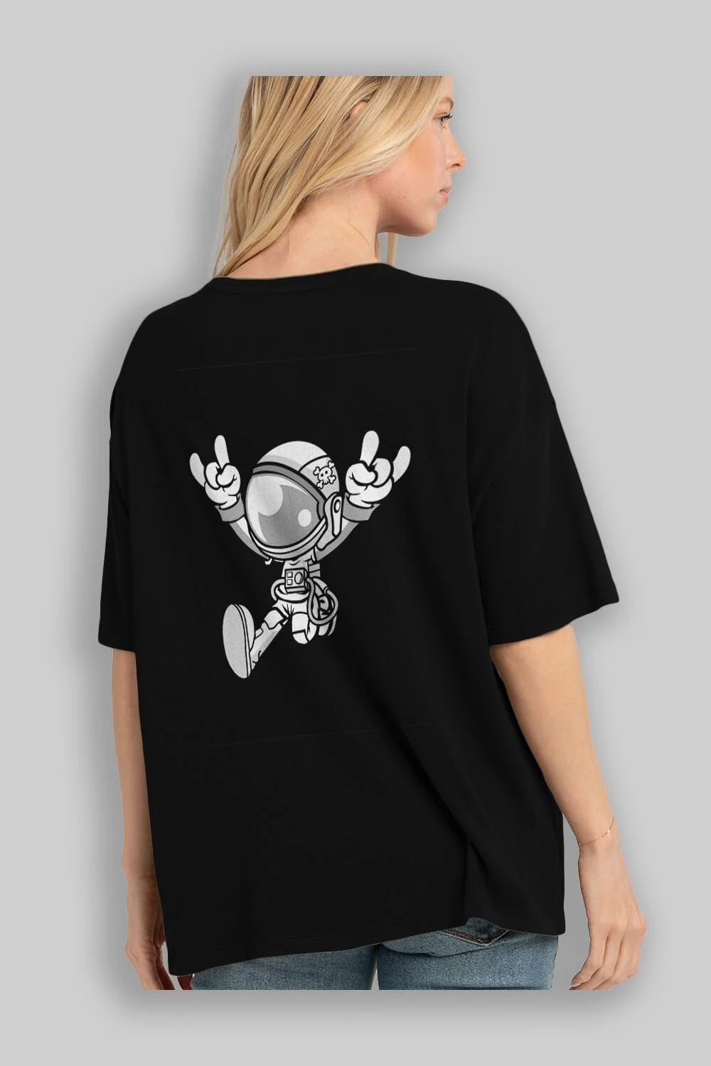 Astronaut Metal Arka Baskılı Oversize t-shirt Erkek Kadın Unisex %100 Pamuk tişort