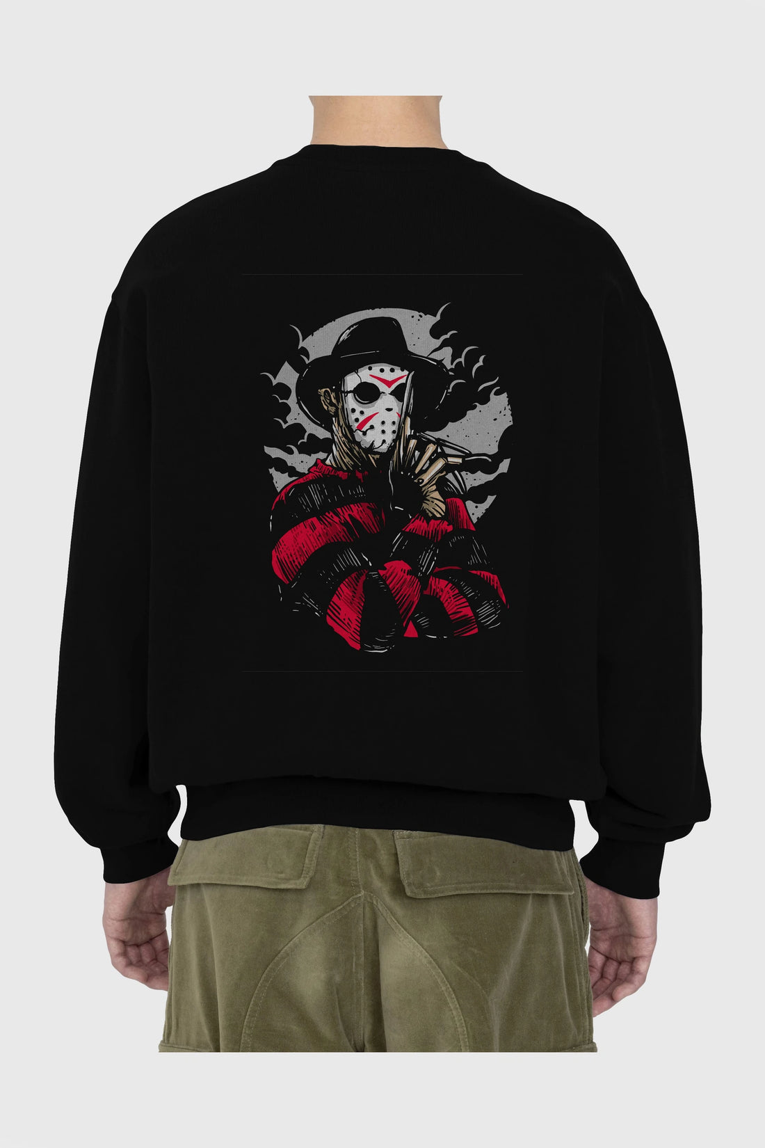 Freddy VS Jason (2) Arka Baskılı Oversize Sweatshirt Erkek Kadın Unisex