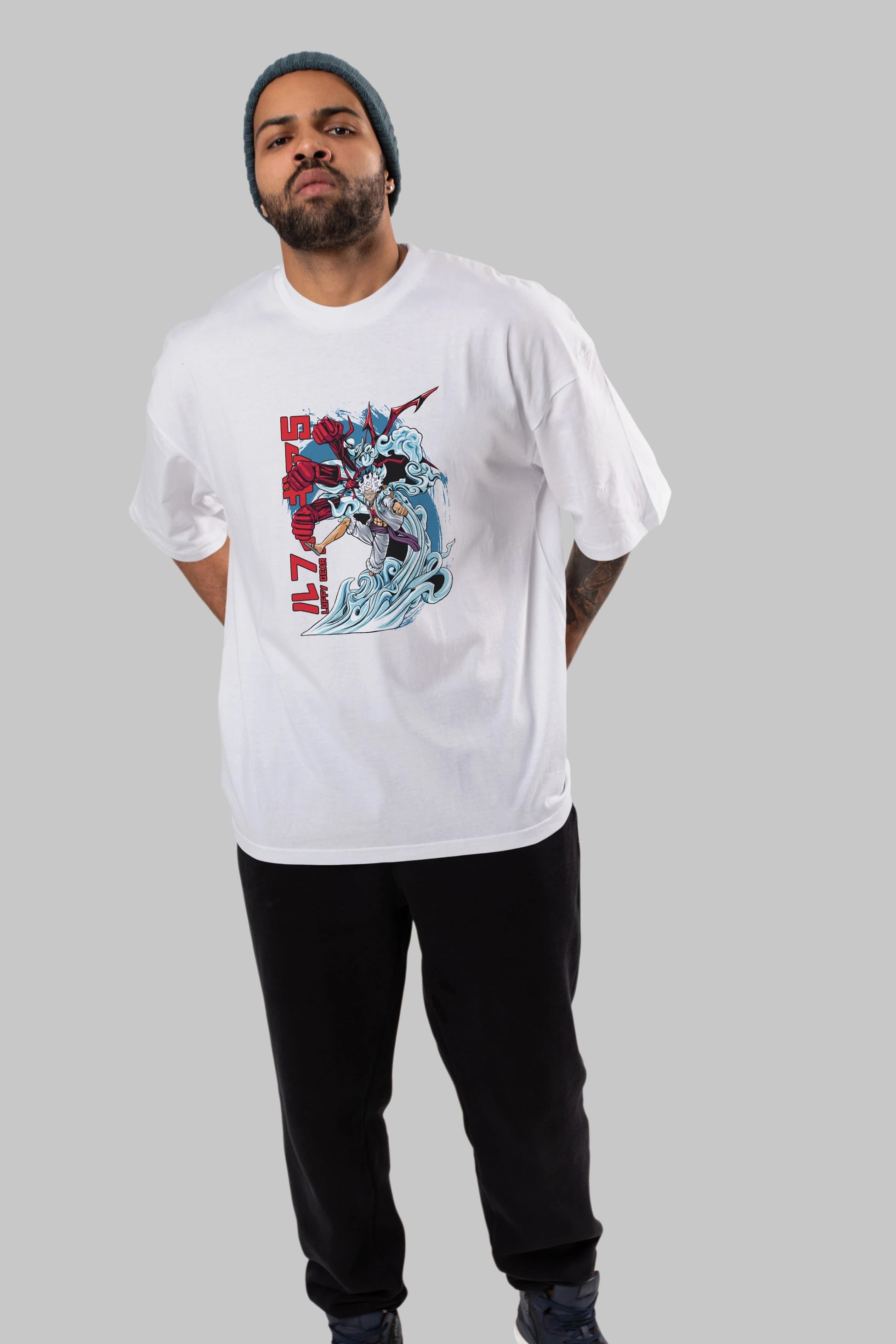 MONKEY D. LUFFY GEAR5 2 Anime Ön Baskılı Oversize t-shirt %100 pamuk Erkek Kadın Unisex