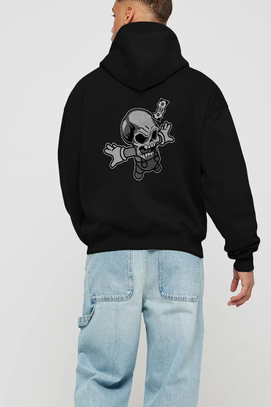 Skull Drowning Arka Baskılı Hoodie Oversize Kapüşonlu Sweatshirt Erkek Kadın Unisex
