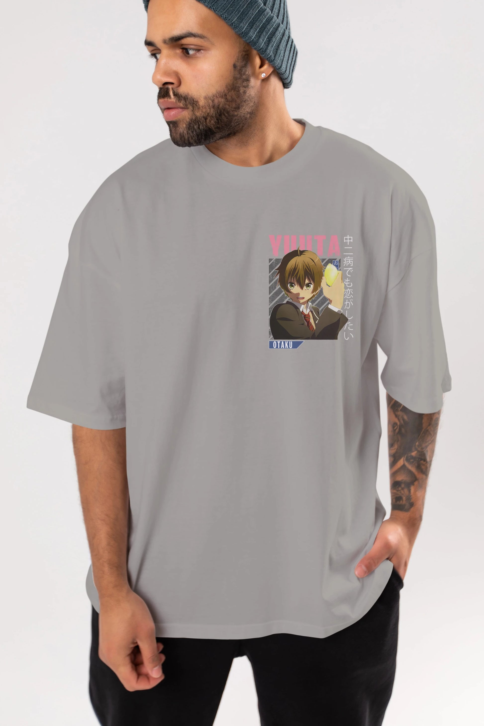 Yuuta Togashi 2 Ön Sol Baskılı Oversize t-shirt Erkek Kadın Unisex %100 Pamuk Bisiklet Yaka tişort