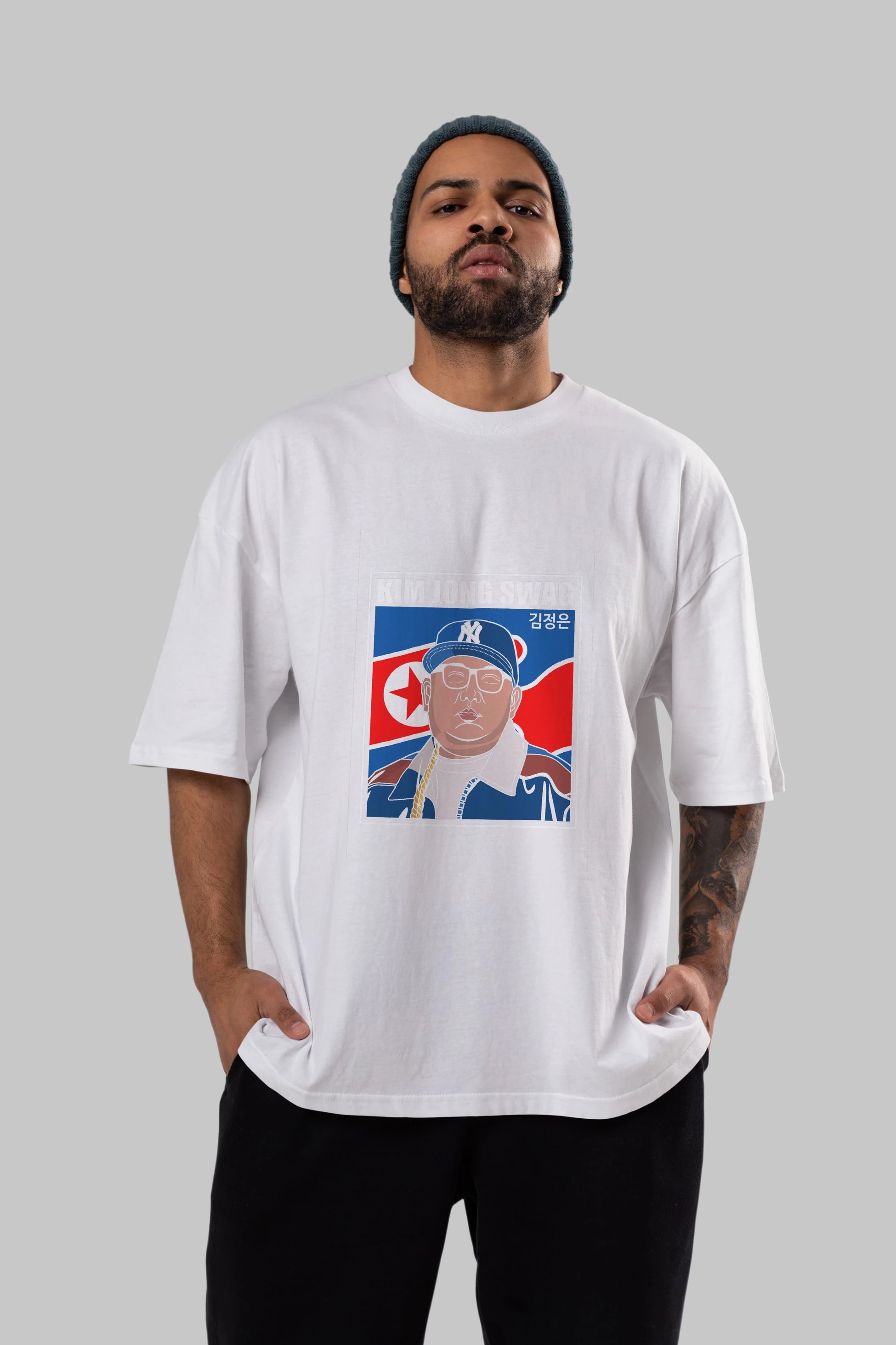 King Jong Swag Ön Baskılı Oversize t-shirt Erkek Kadın Unisex %100 Pamuk tişort