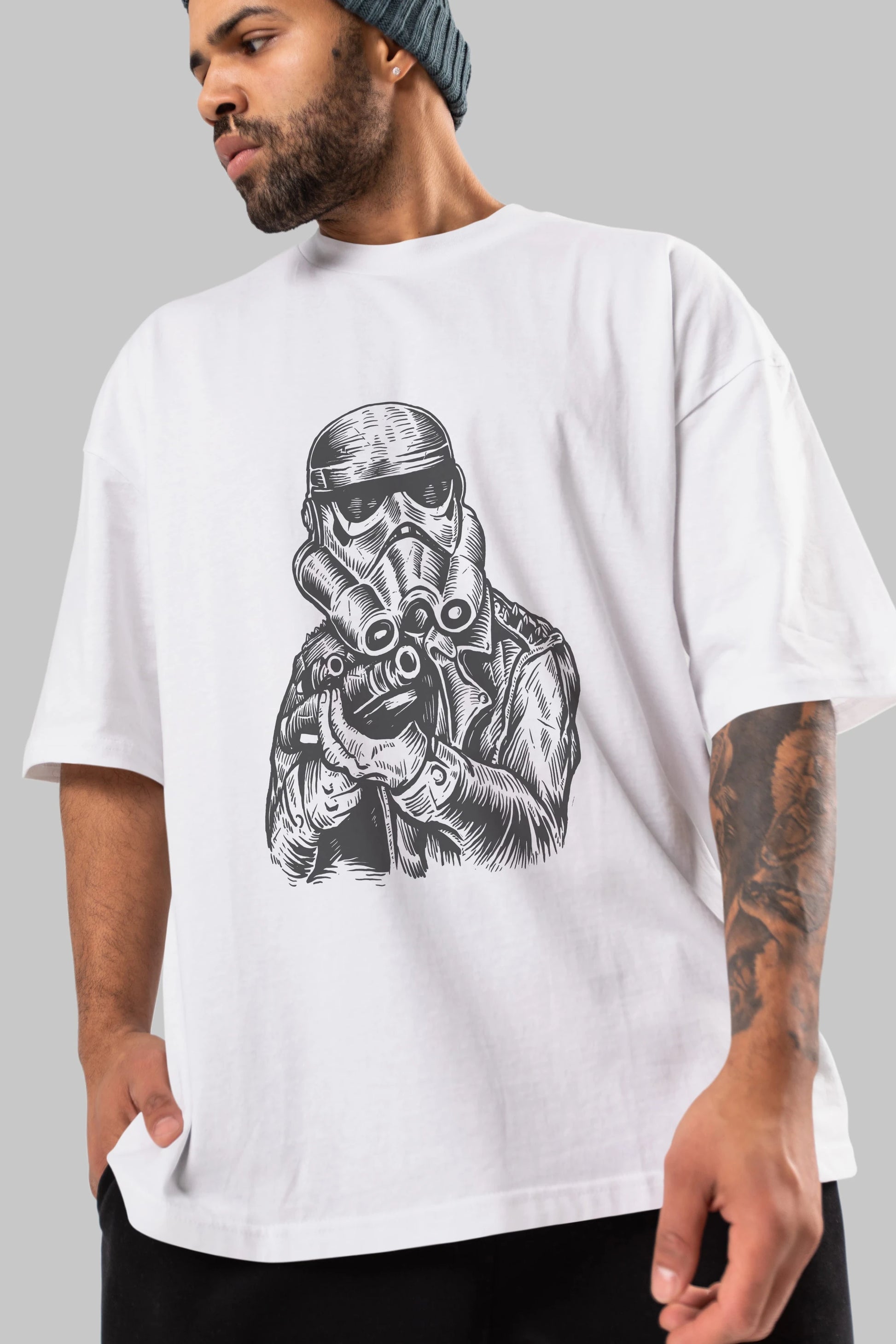 Punktrooper Ön Baskılı Oversize t-shirt Erkek Kadın Unisex %100 Pamuk tişort