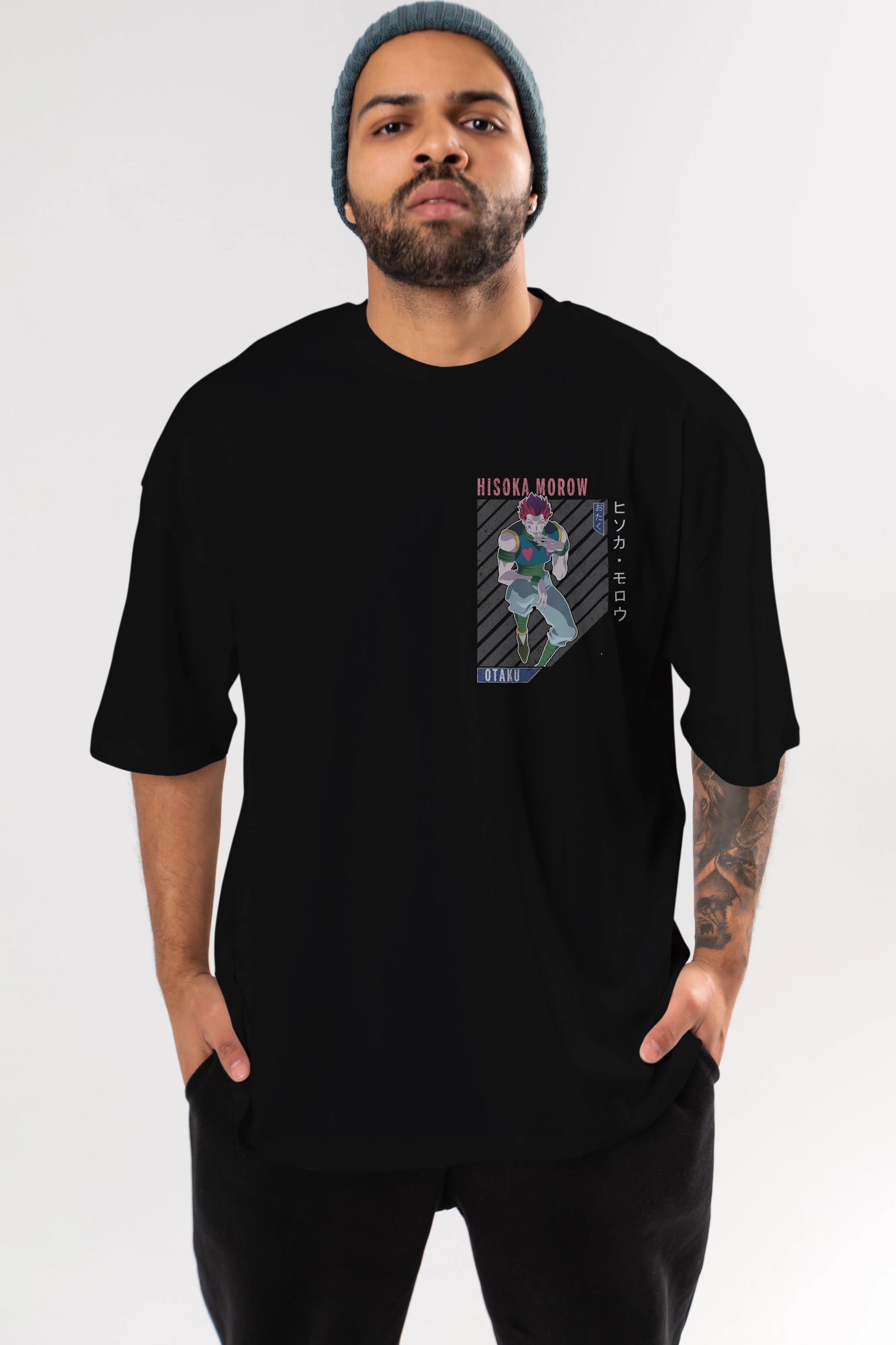 Hisoka Morow 2 2 Ön Sol Baskılı Oversize t-shirt Erkek Kadın Unisex %100 Pamuk Bisiklet Yaka tişort