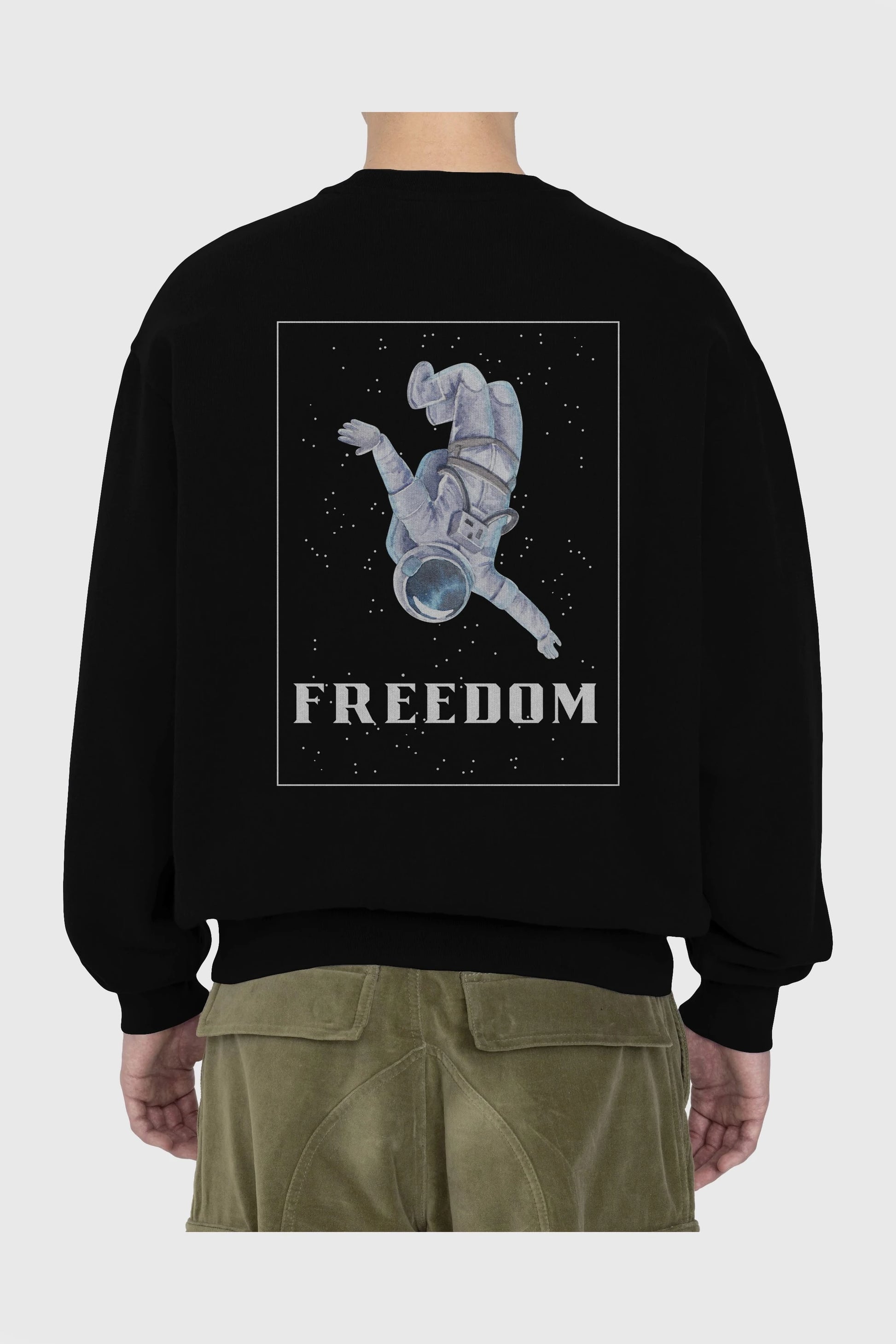 Freedom Astronaut Arka Baskılı Oversize Sweatshirt Erkek Kadın Unisex
