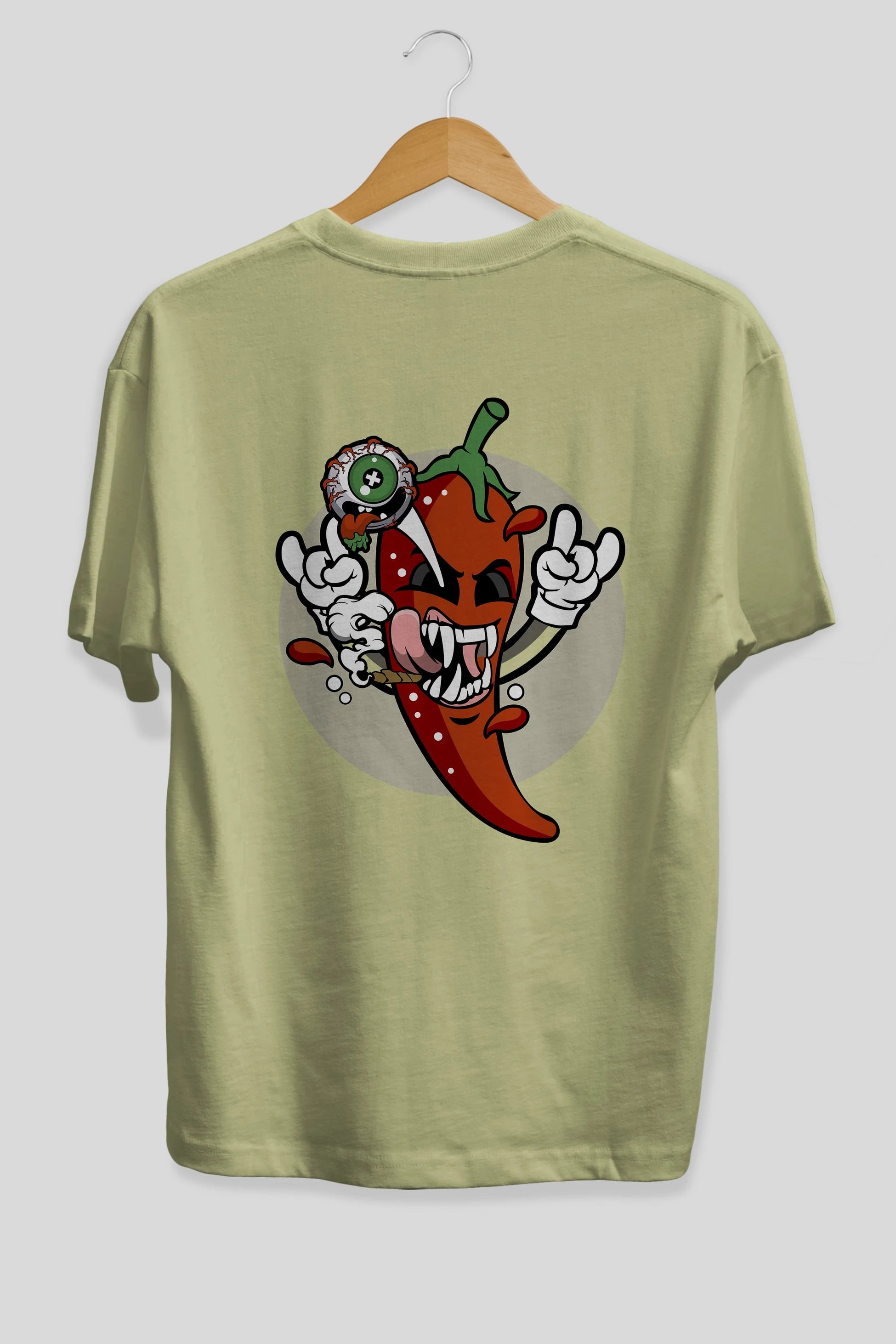 Chili Monster Arka Baskılı Oversize t-shirt Erkek Kadın Unisex %100 Pamuk tişort