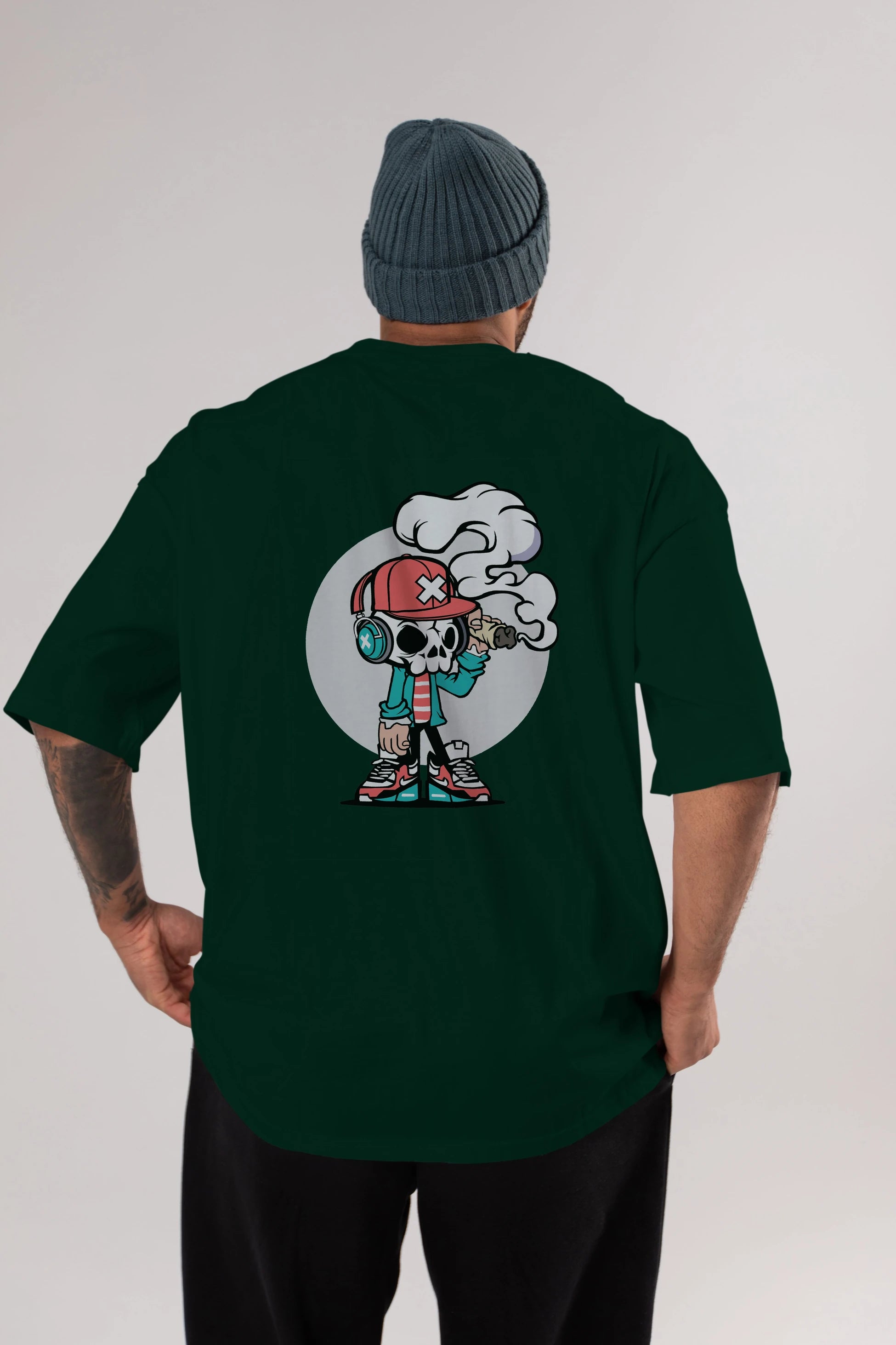 Skull Headphone Arka Baskılı Oversize t-shirt Erkek Kadın Unisex %100 Pamuk tişort