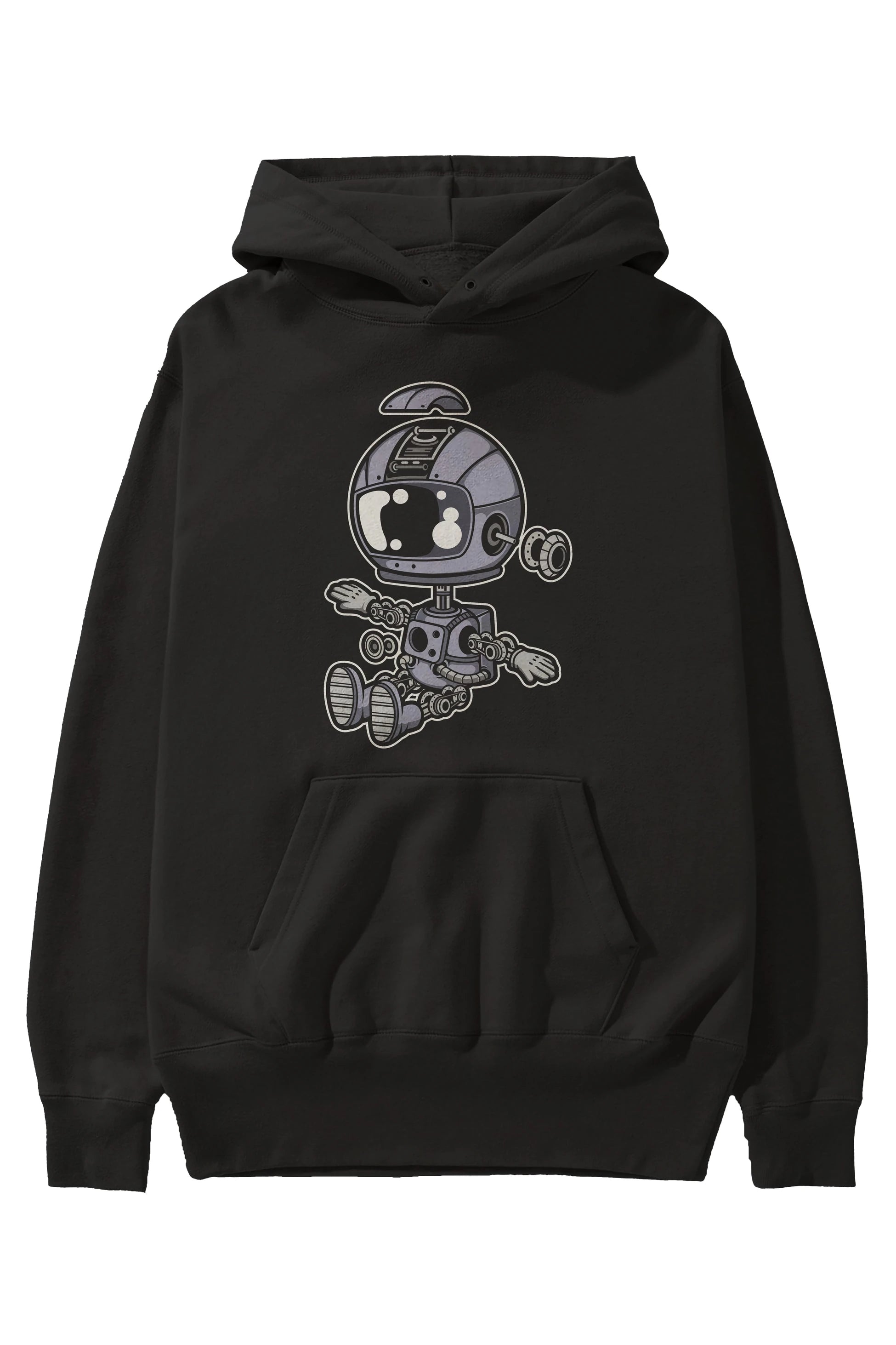 Astronaut Robot Ön Baskılı Hoodie Oversize Kapüşonlu Sweatshirt Erkek Kadın Unisex