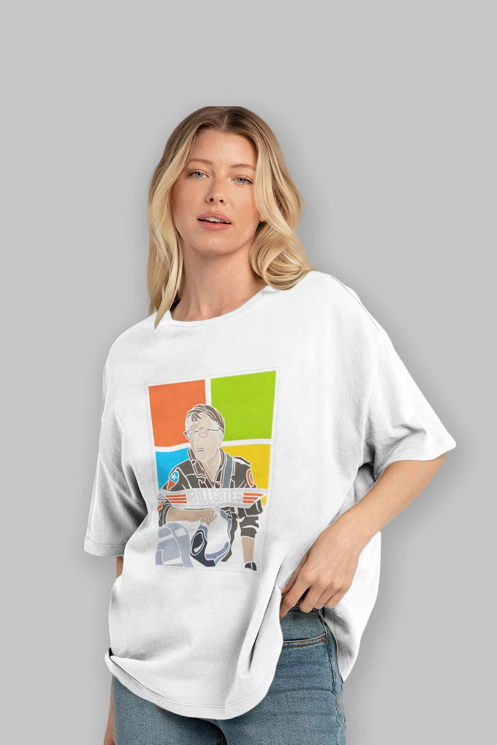 Bill Gates Top Gun Ön Baskılı Oversize t-shirt Erkek Kadın Unisex %100 Pamuk tişort