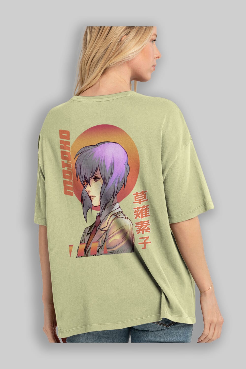 Motoko Kusanagi 10 Anime Arka Baskılı Oversize t-shirt Erkek Kadın Unisex