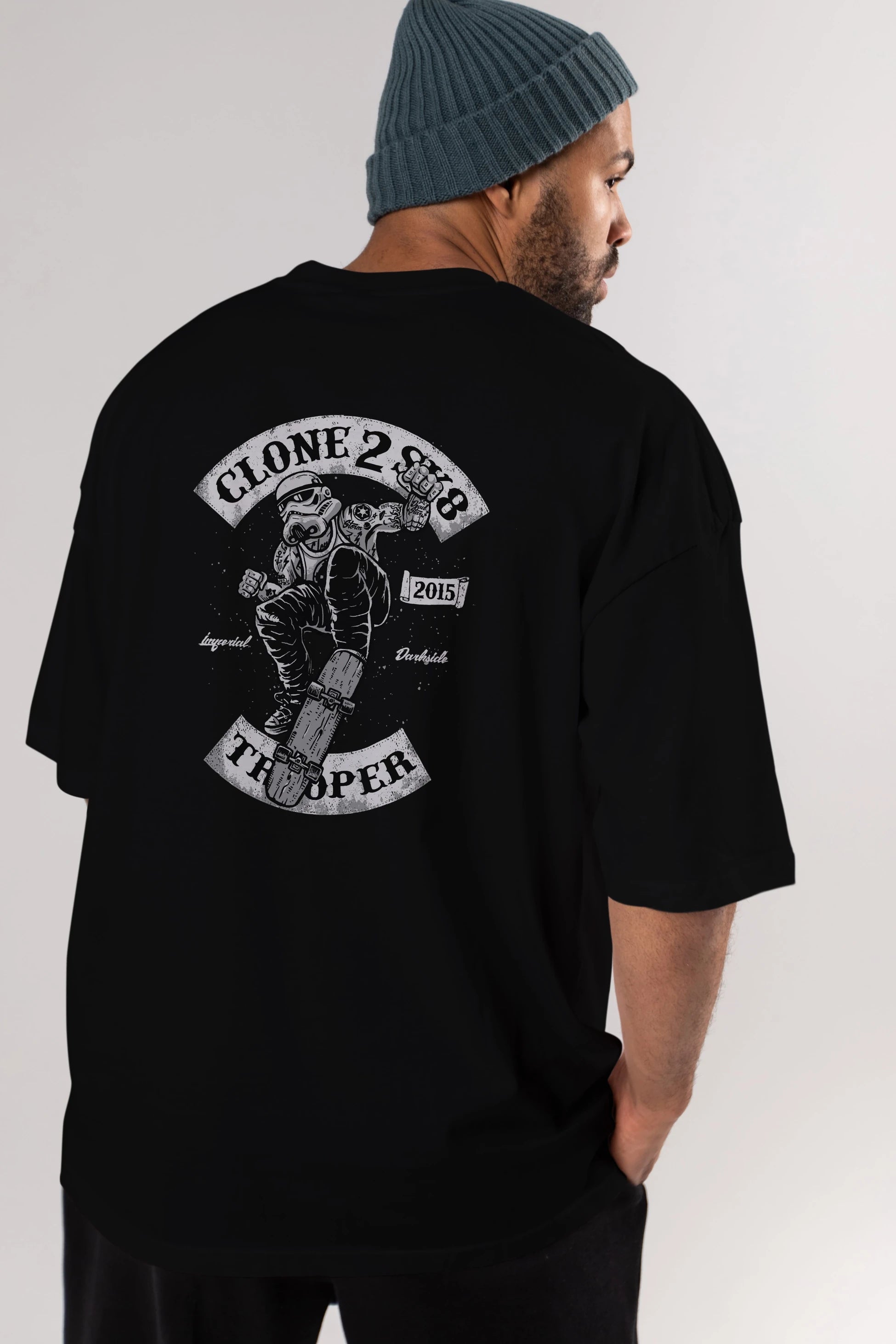 Clone 2 Sk8 Arka Baskılı Oversize t-shirt Erkek Kadın Unisex %100 Pamuk