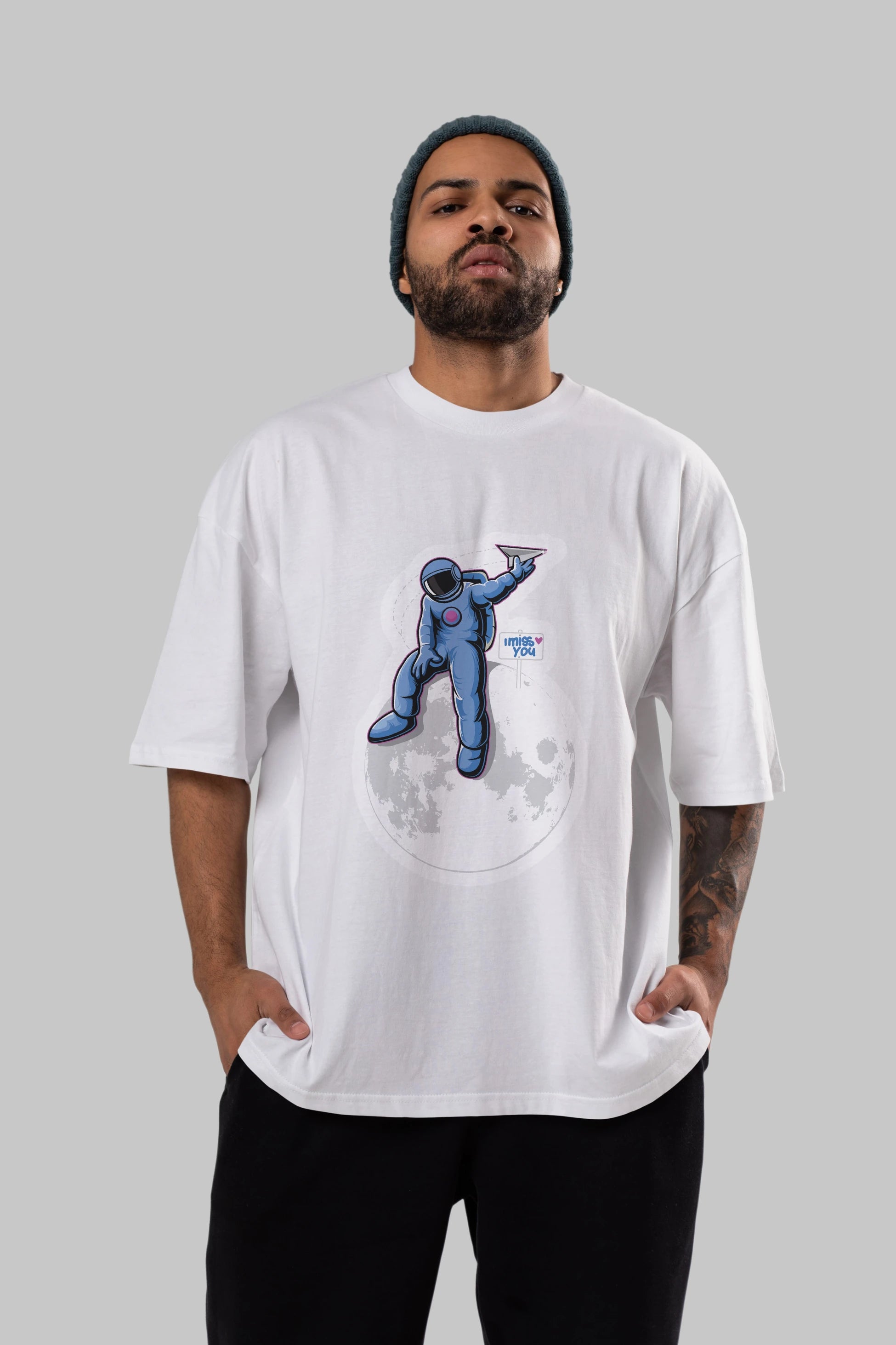 Astro Missing Earth Sticker Ön Baskılı Oversize t-shirt Erkek Kadın Unisex