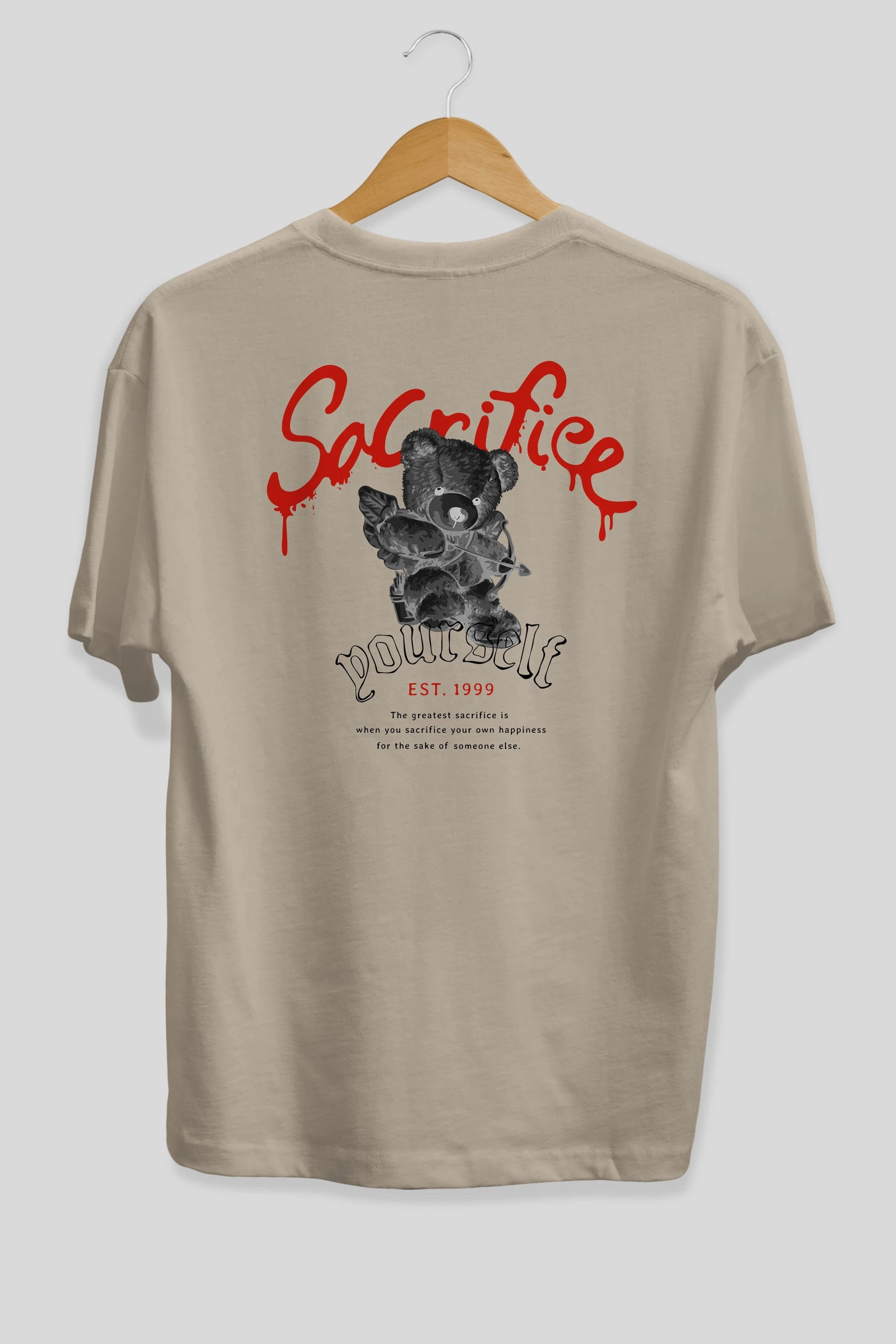 Sacrifice Yourself Bear Arka Baskılı Oversize t-shirt Erkek Kadın Unisex