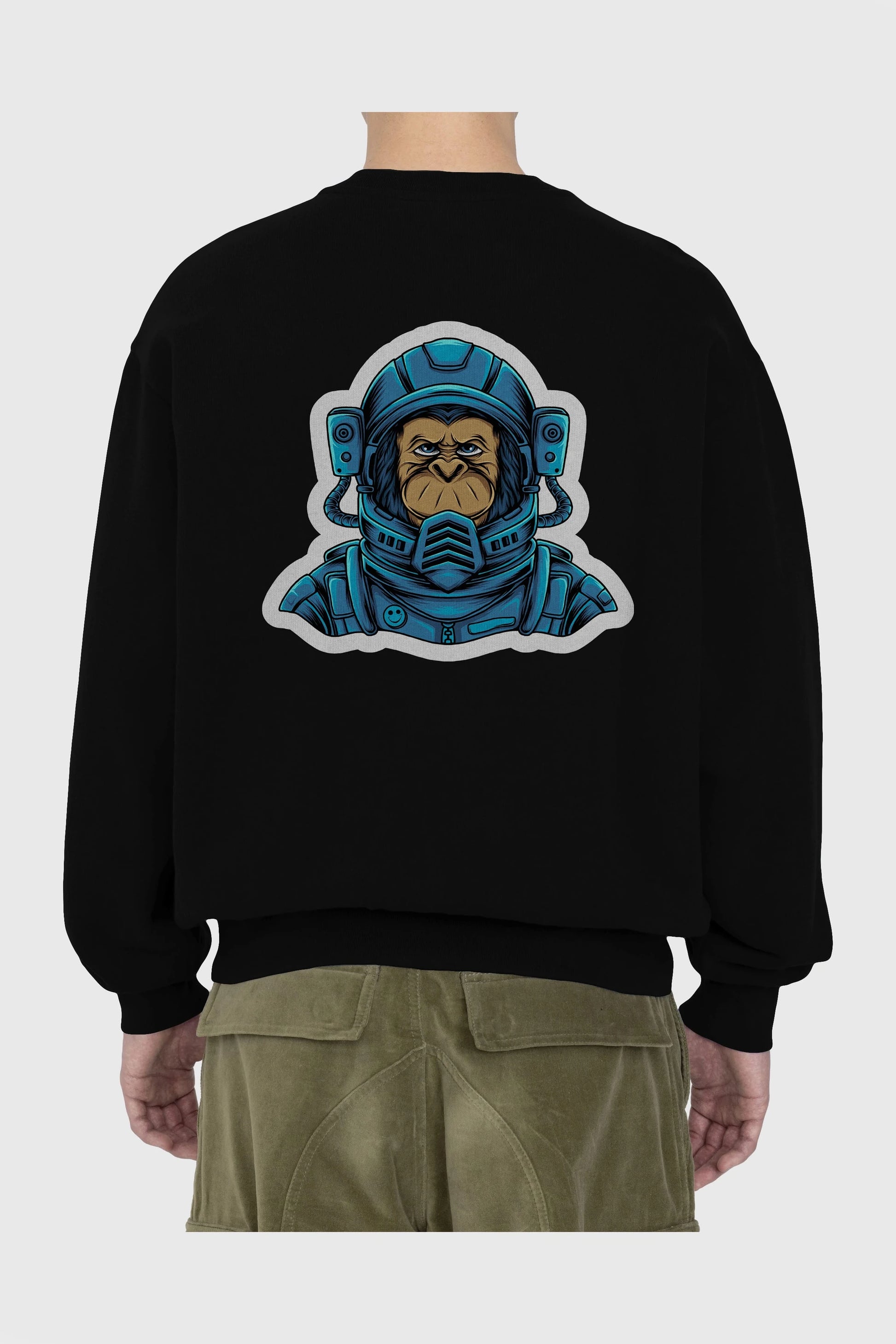 Astromonkey Sticker Arka Baskılı Oversize Sweatshirt Erkek Kadın Unisex