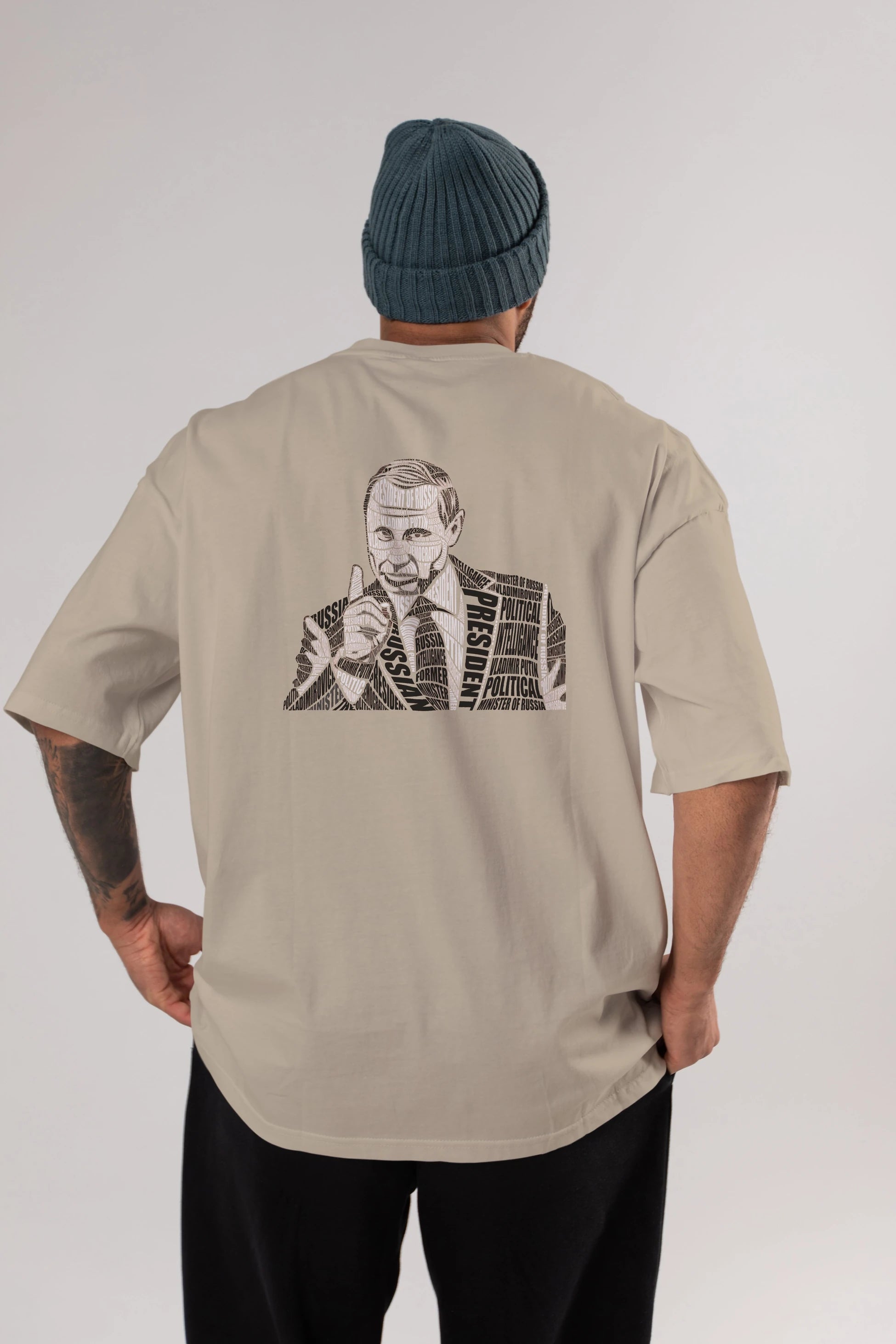 Putin Calligram Arka Baskılı Oversize t-shirt %100 pamuk Erkek Kadın Unisex