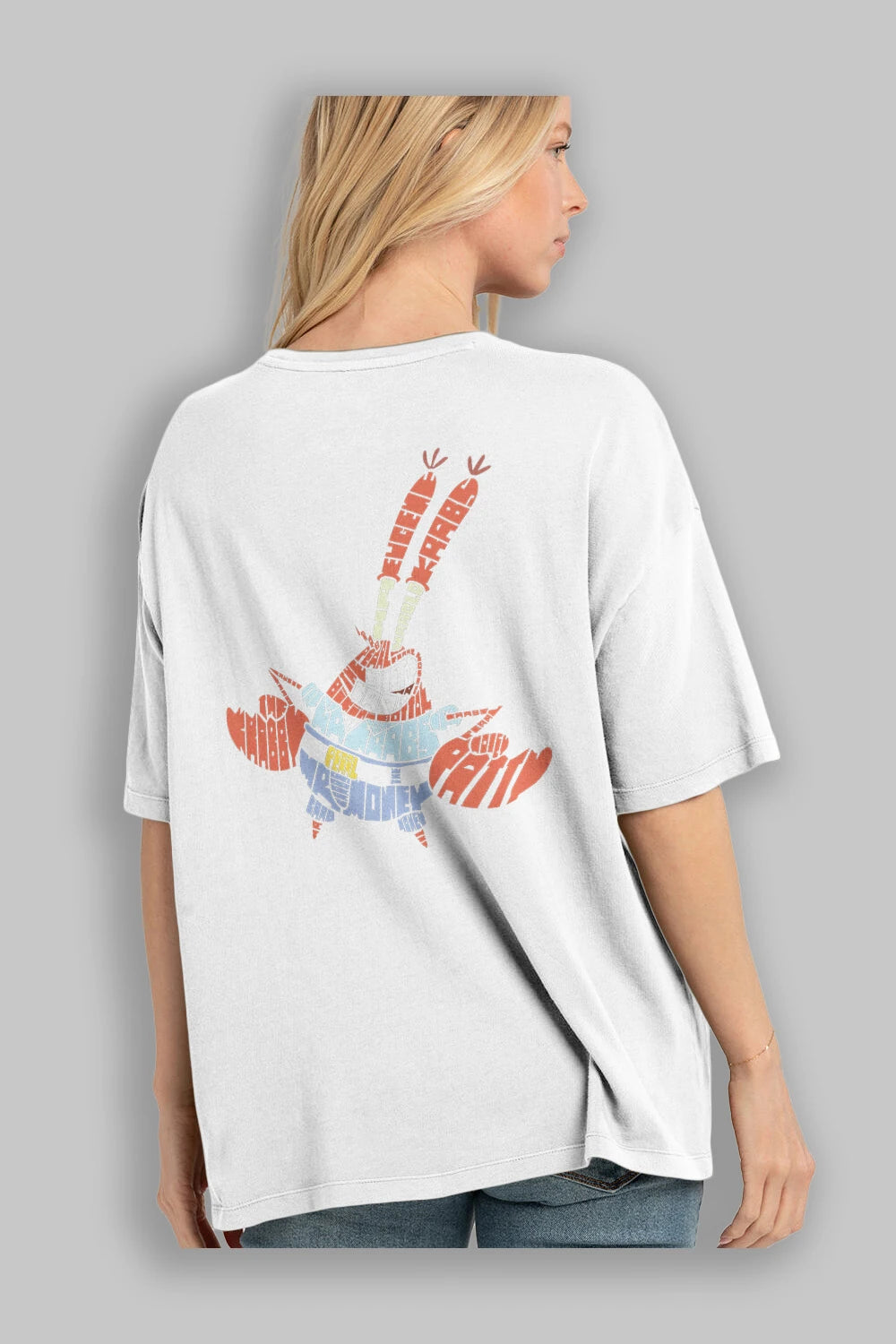 Mr Krabs Arka Baskılı Oversize t-shirt %100 pamuk Erkek Kadın Unisex