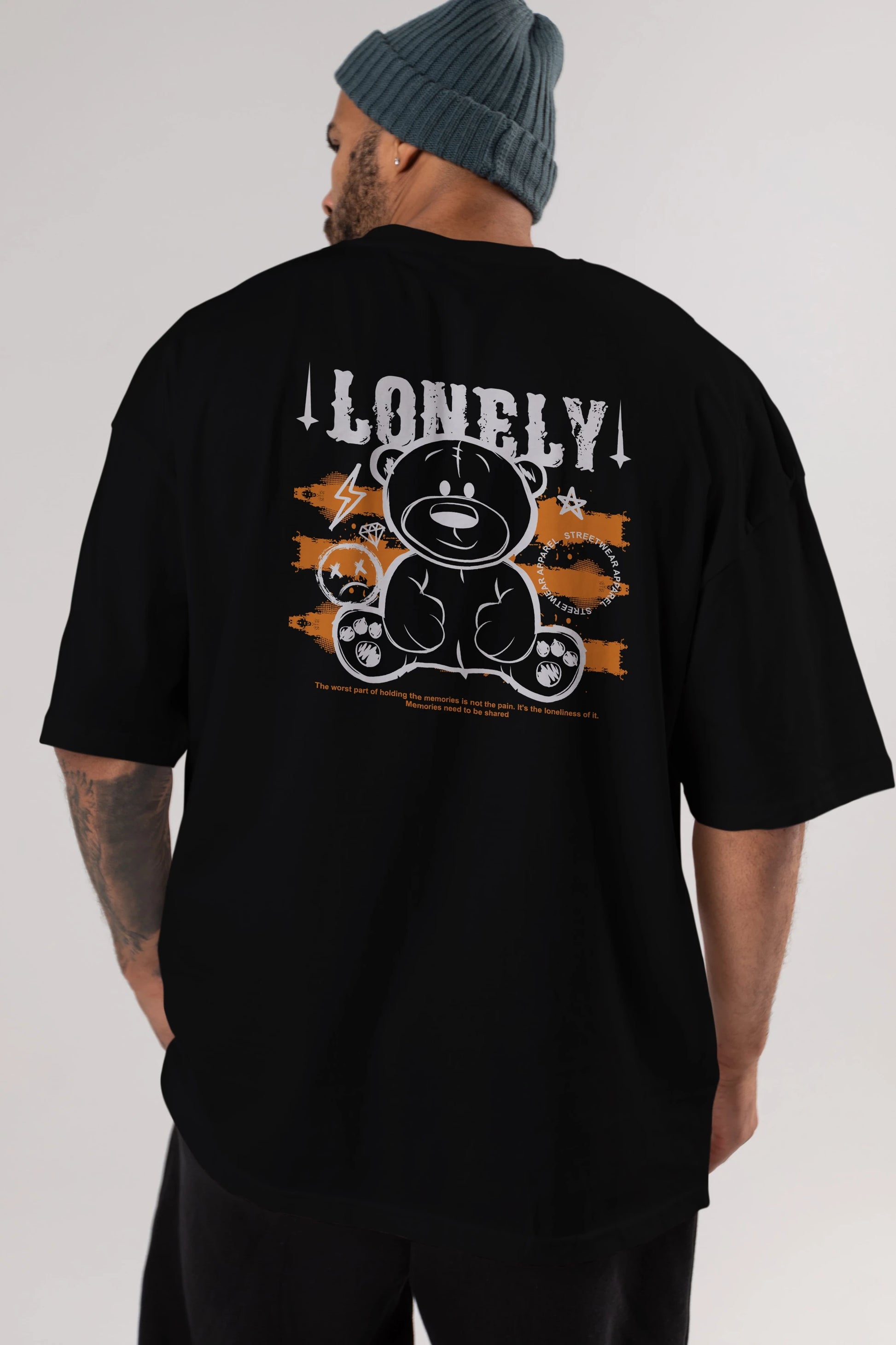 Teddy Bear Lonely Arka Baskılı Oversize t-shirt Erkek Kadın Unisex
